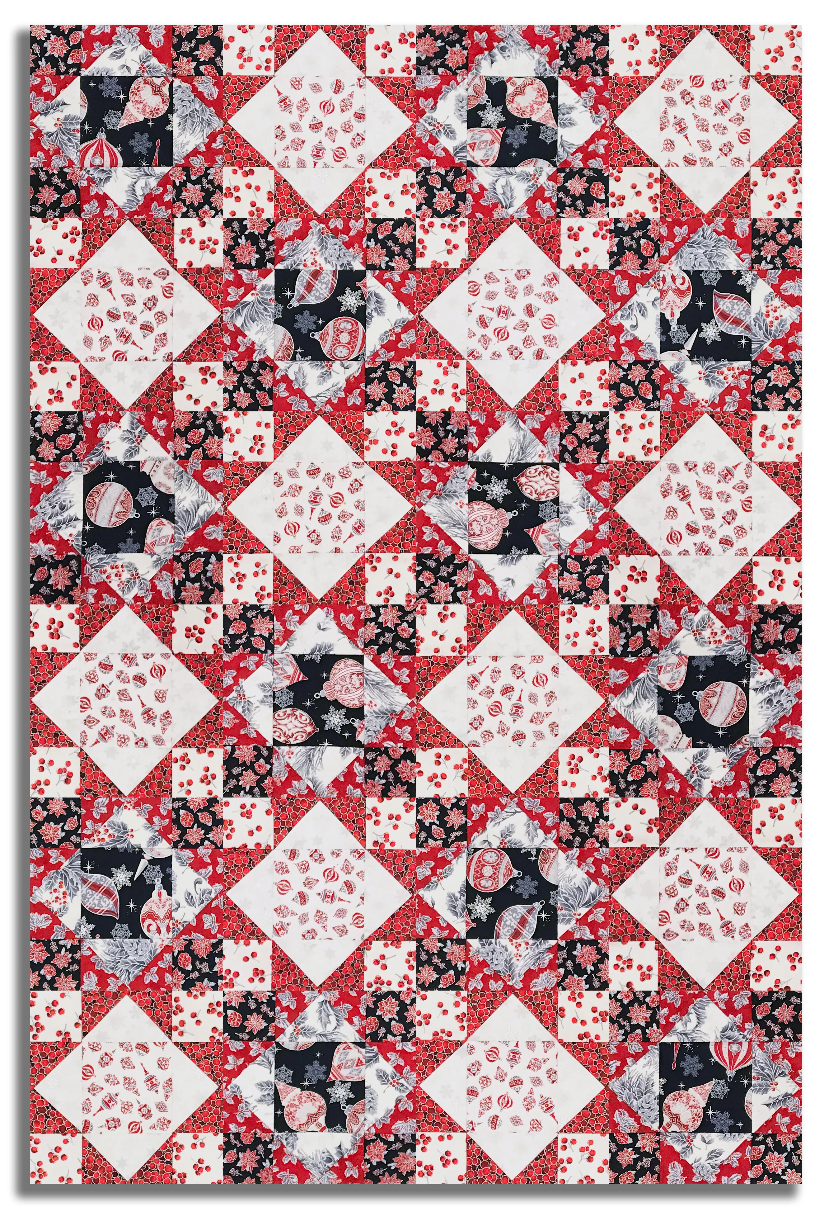 Jordan Fabrics Pre-Cut 12 Block King's Crown Quilt Kit - Christmas Blossom - Silver - Image 4