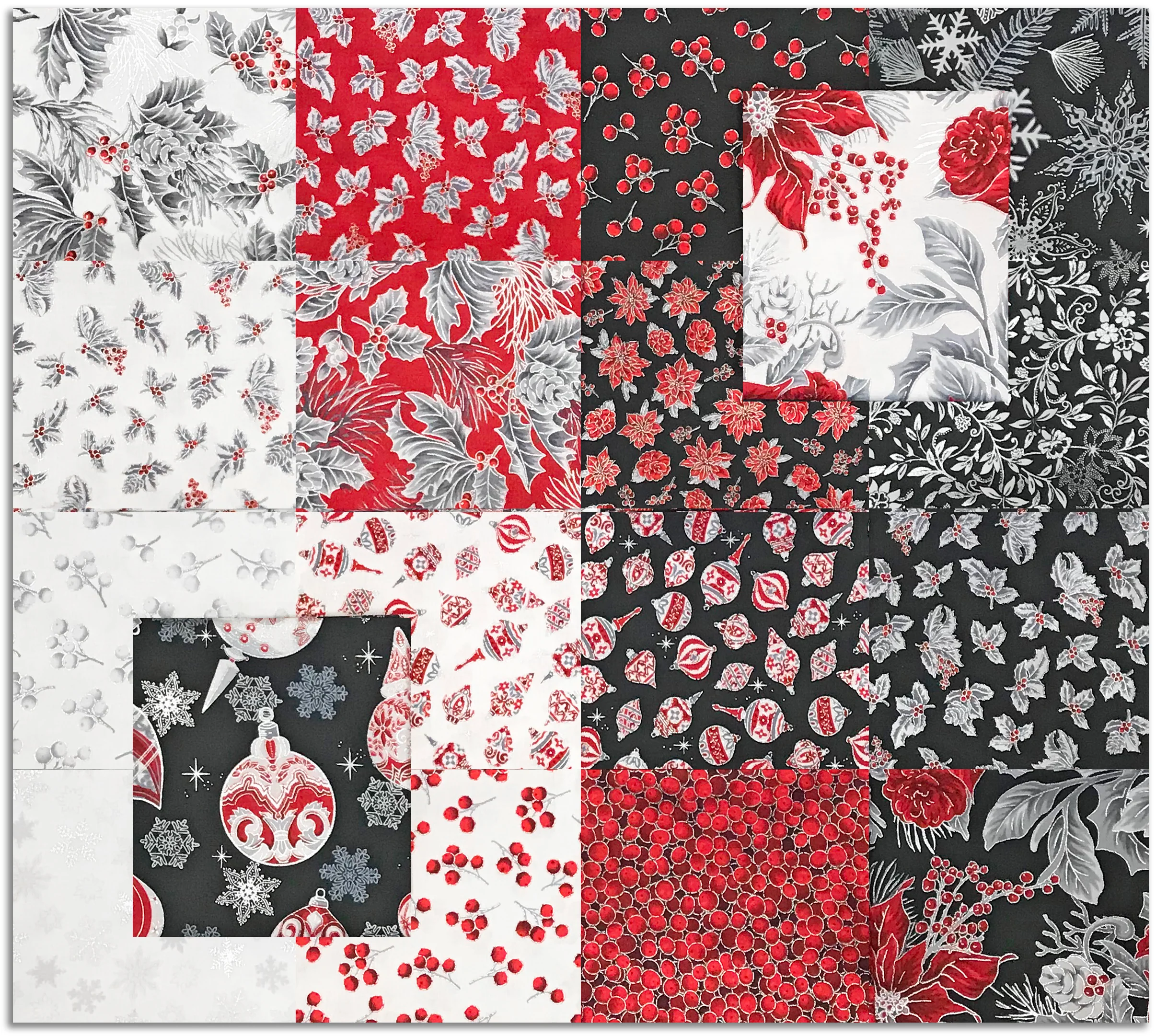 Jordan Fabrics Pre-Cut 18 Piece Fat Quarter Bundle - Christmas Blossom - Silver Poinsettia - Image 2