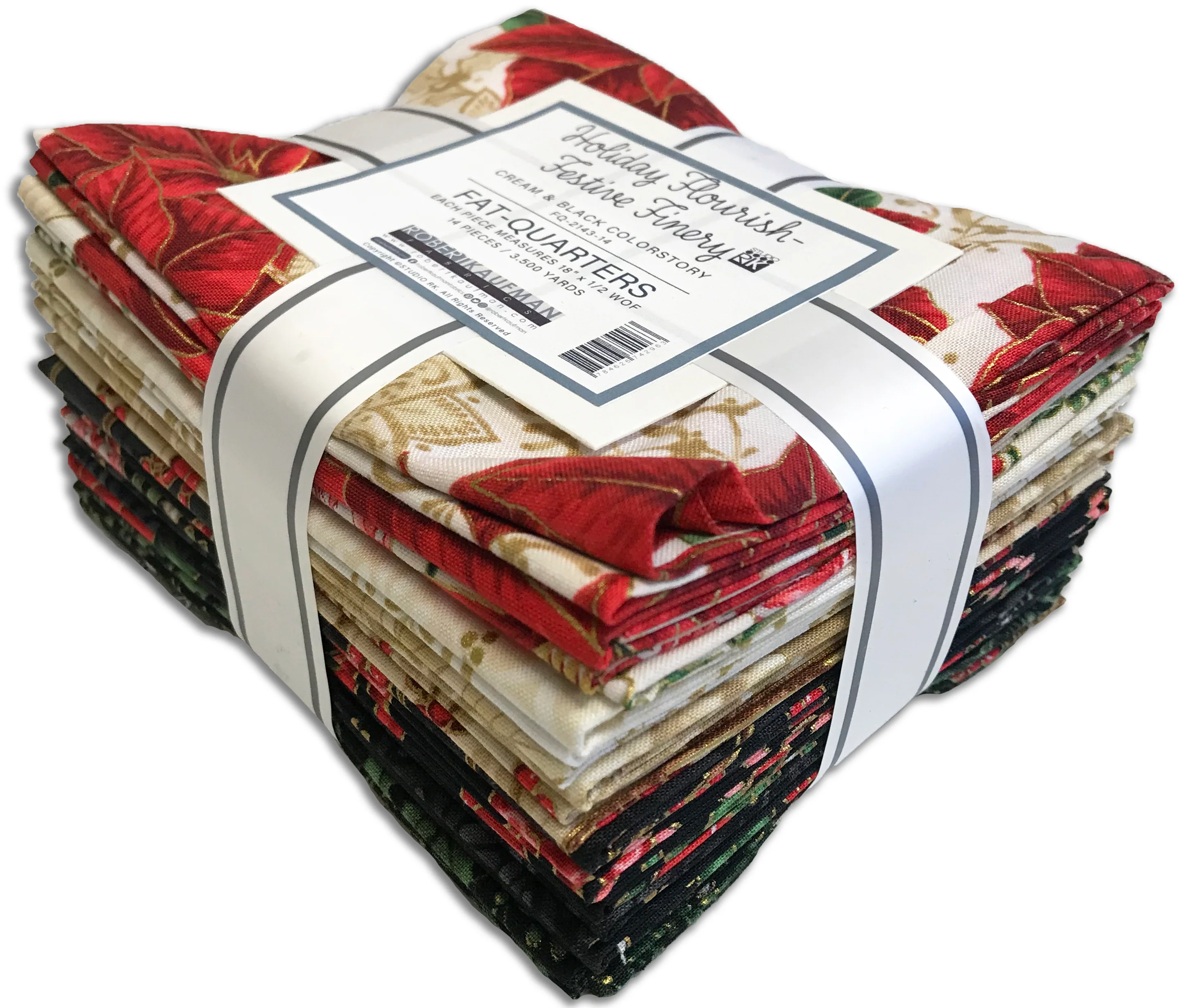 Kaufman Pre-Cuts 14 Piece Fat Quarter Bundle - 2143 14 - Holiday Flourish: Festive Finery - CREAM & BLACK - Image 3