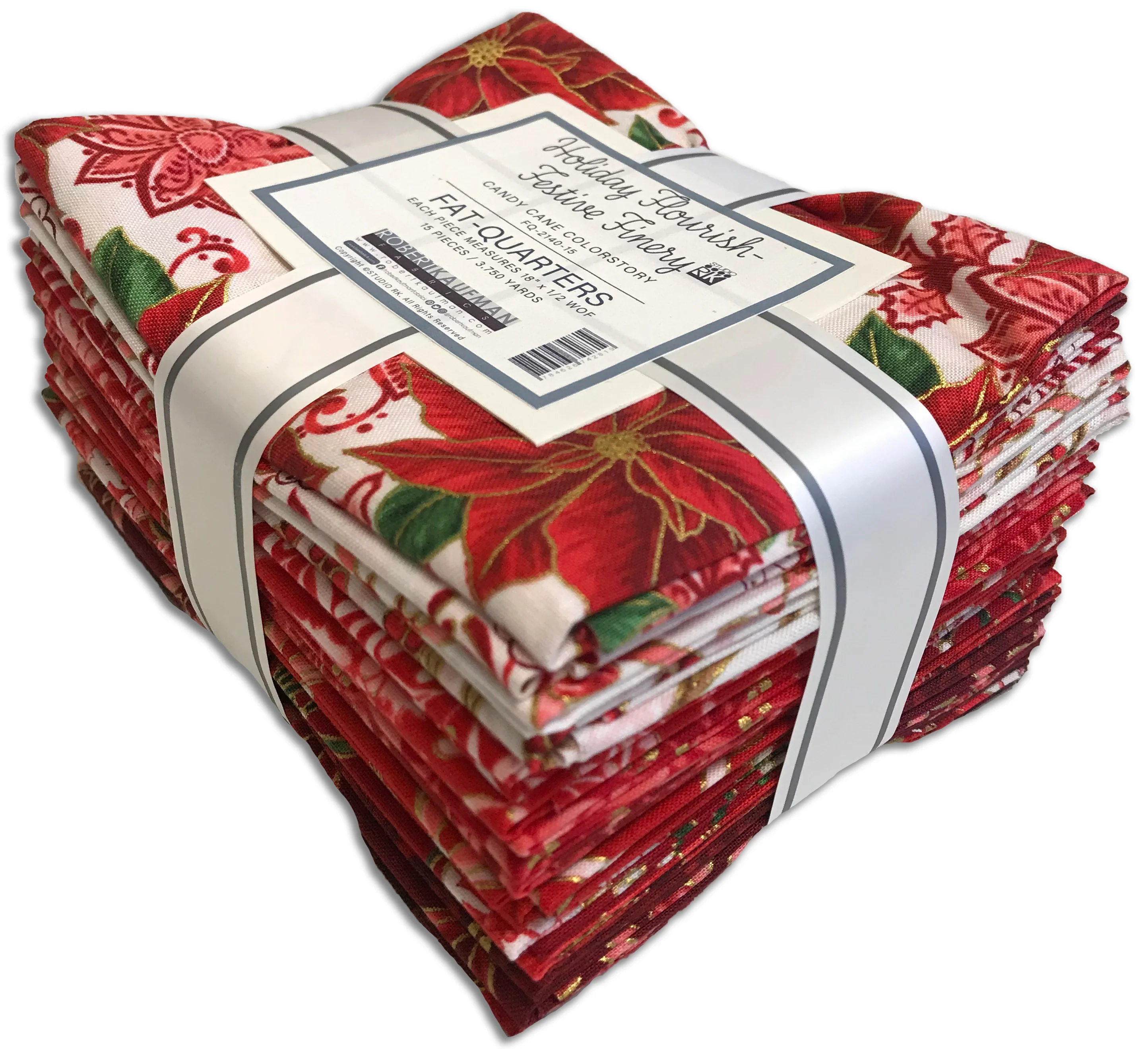 Kaufman Pre-Cuts 15 Piece Fat Quarter Bundle - 2140 15 - Holiday Flourish: Festive Finery - CANDY CANE - Image 3