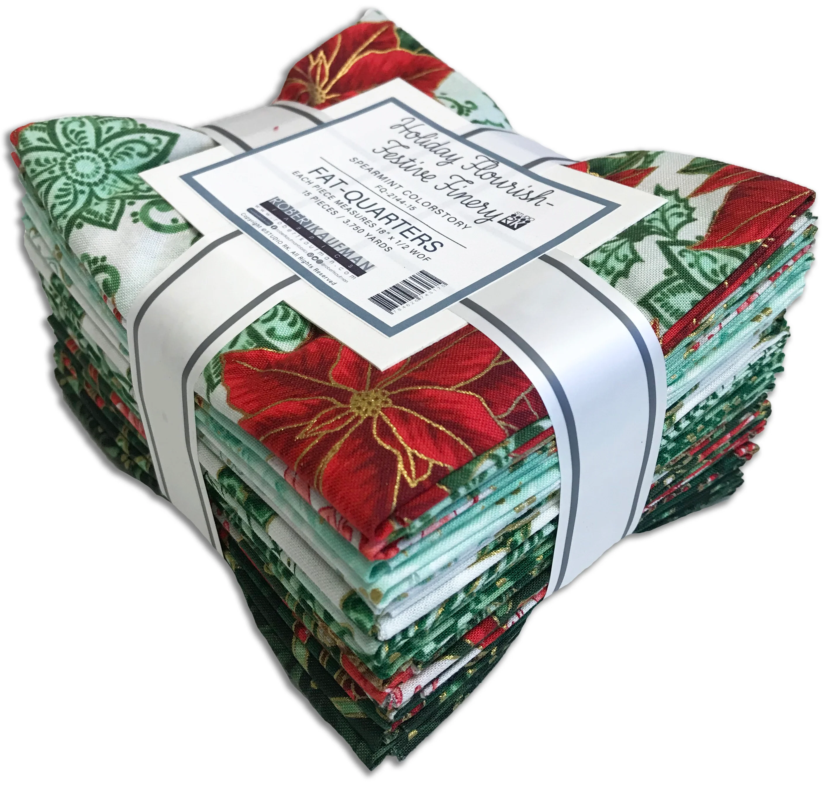 Kaufman Pre-Cuts 15 Piece Fat Quarter Bundle - 2144 15 - Holiday Flourish: Festive Finery - SPEARMINT - Image 3