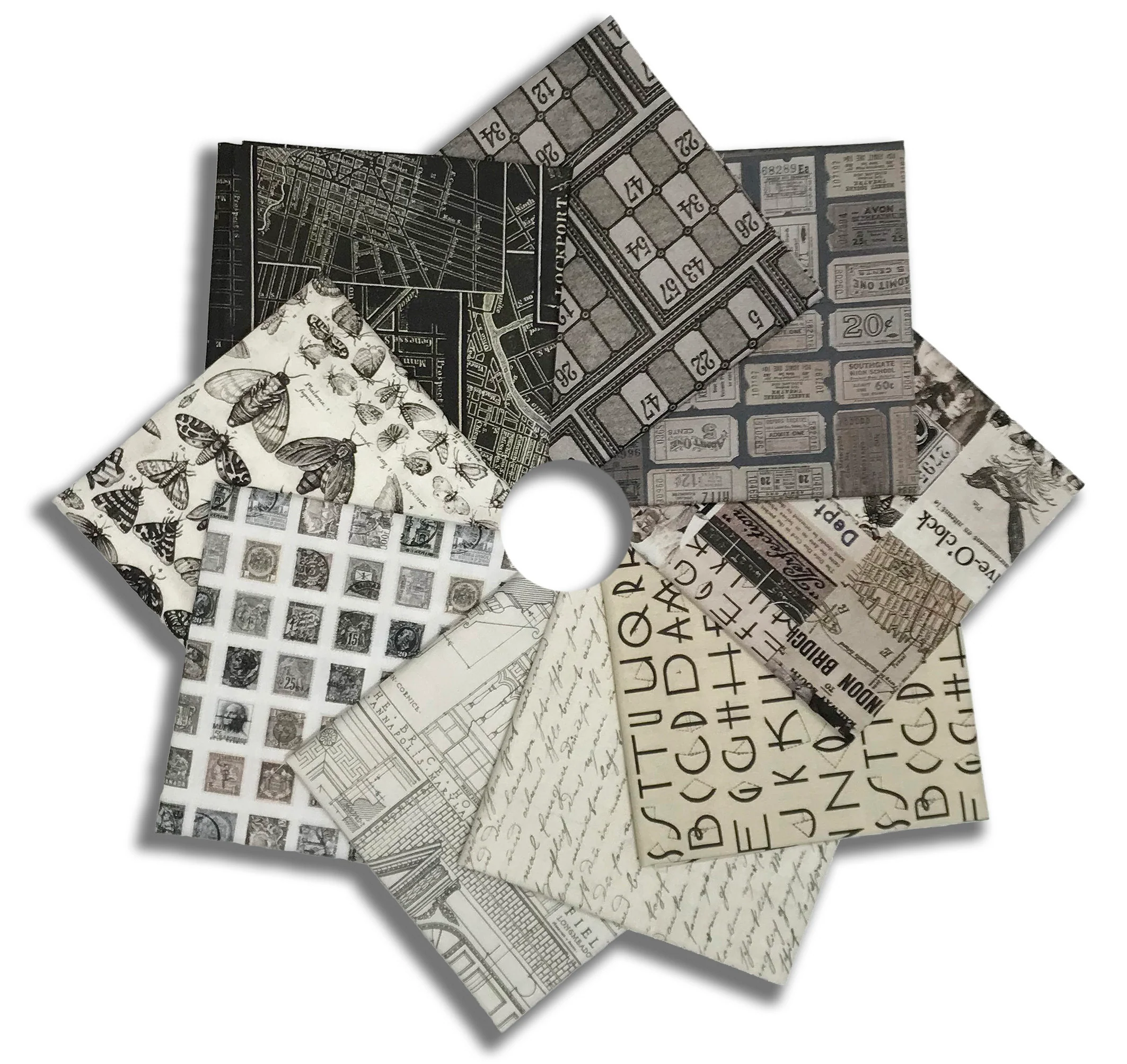 Matt's Free Spirit Pre-Cut 9 Piece Fat Quarter Bundle - Palette - Charcoal