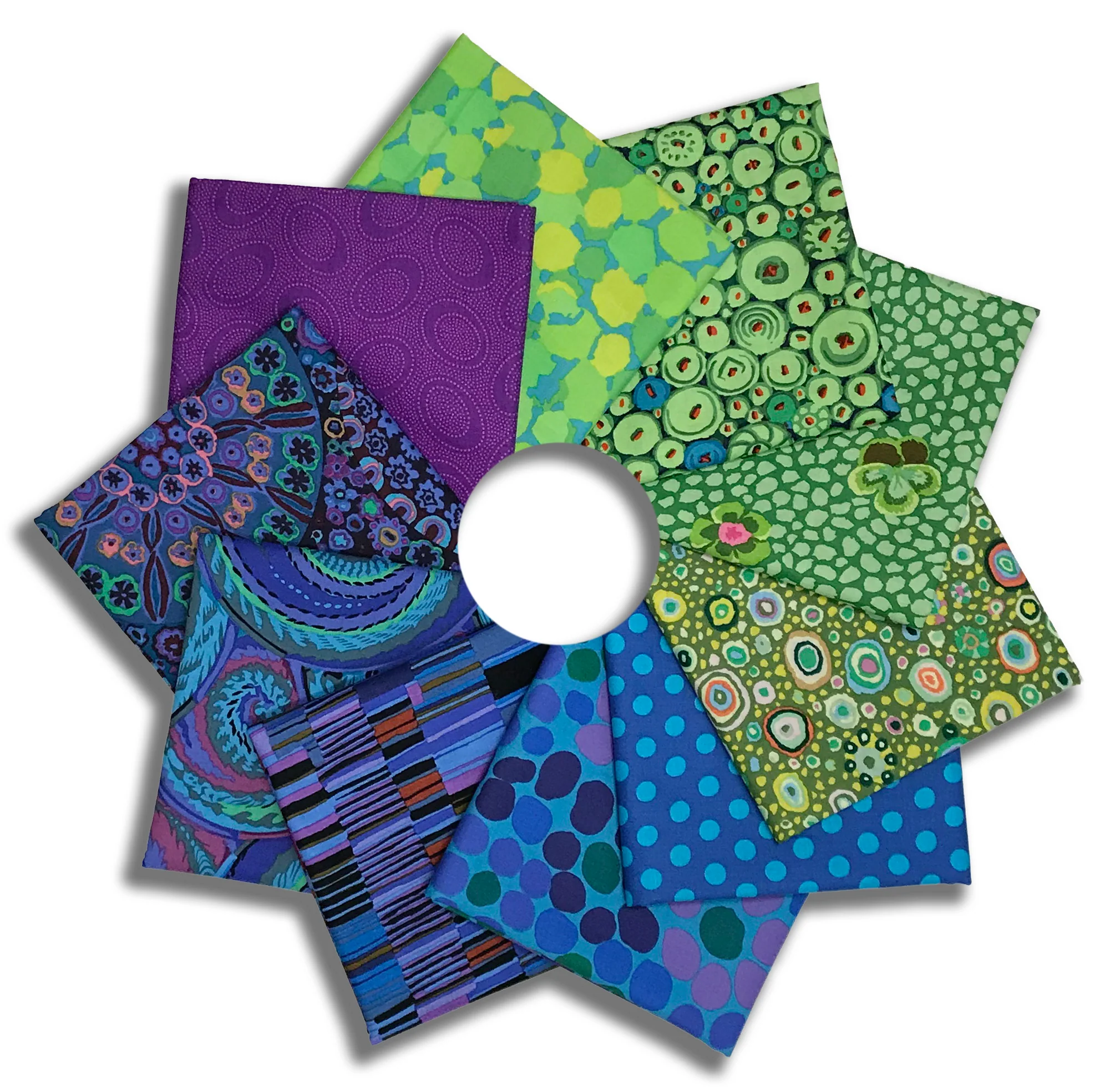 Matt's Pre-Cut Kaffe Fassett 10 Piece Fat Quarter Bundle - Peacock