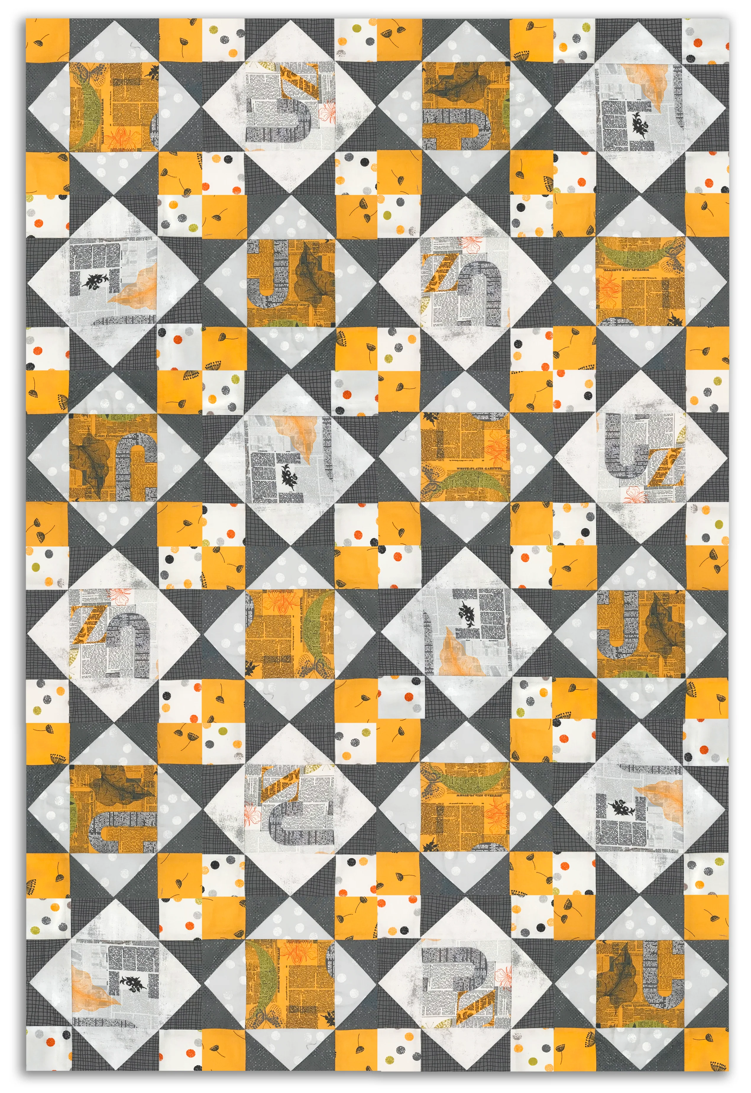 Moda Pre-Cut 12 Block King's Crown Quilt Kit - Filigree - Yellow - Image 4