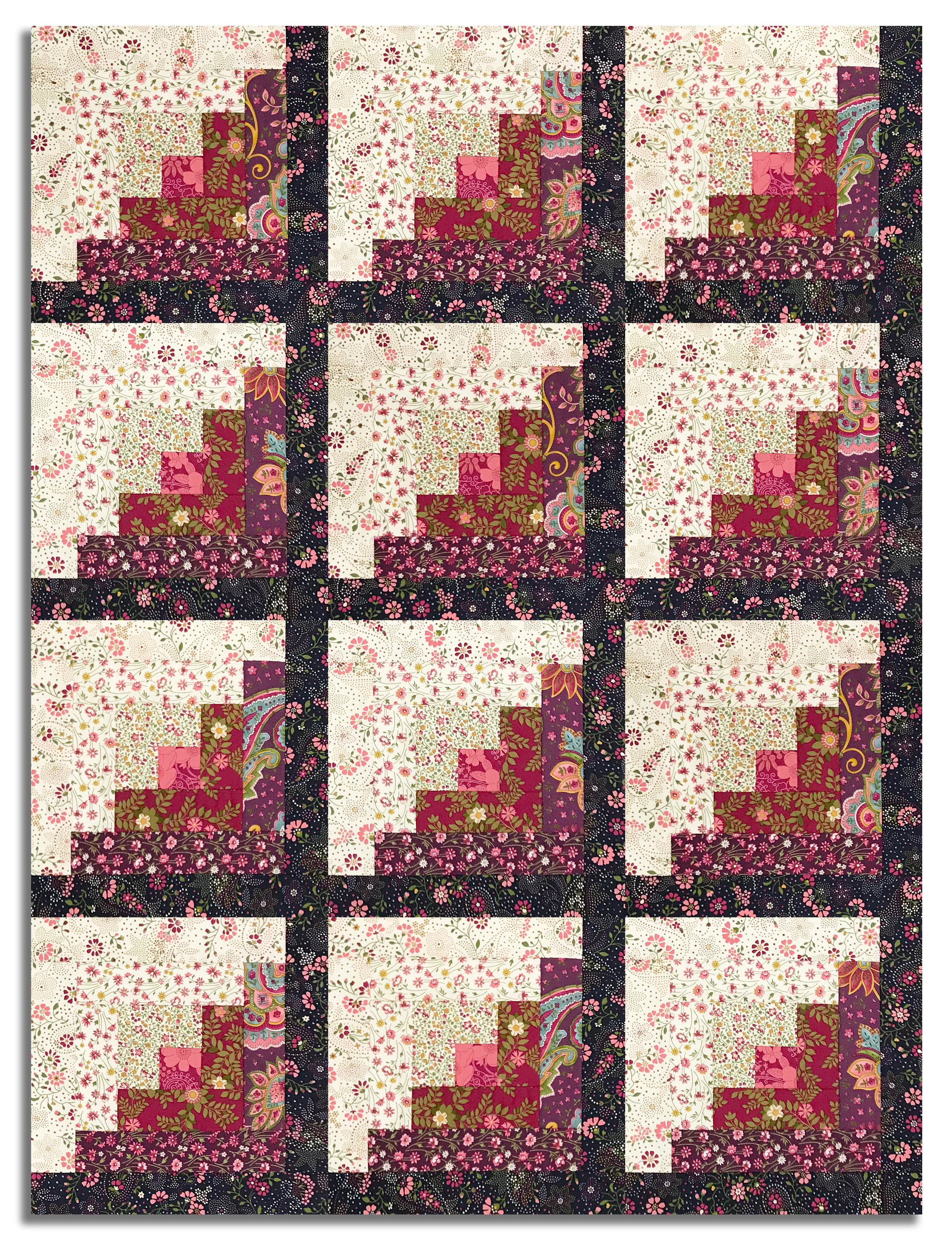 Moda Pre-cut 12 Block Log Cabin Quilt Kit - Chelsea Garden - Mulberry - Image 3
