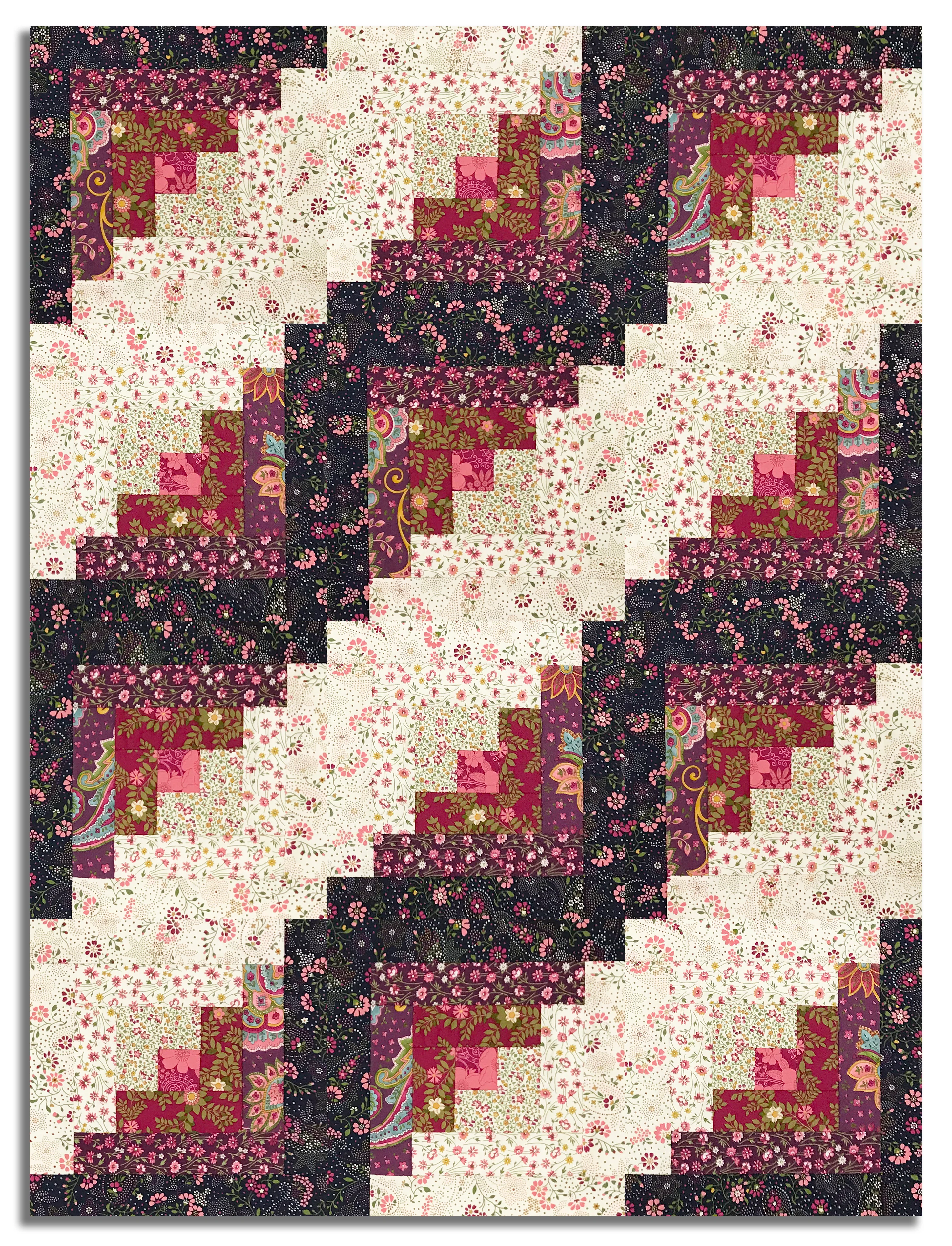 Moda Pre-cut 12 Block Log Cabin Quilt Kit - Chelsea Garden - Mulberry - Image 4