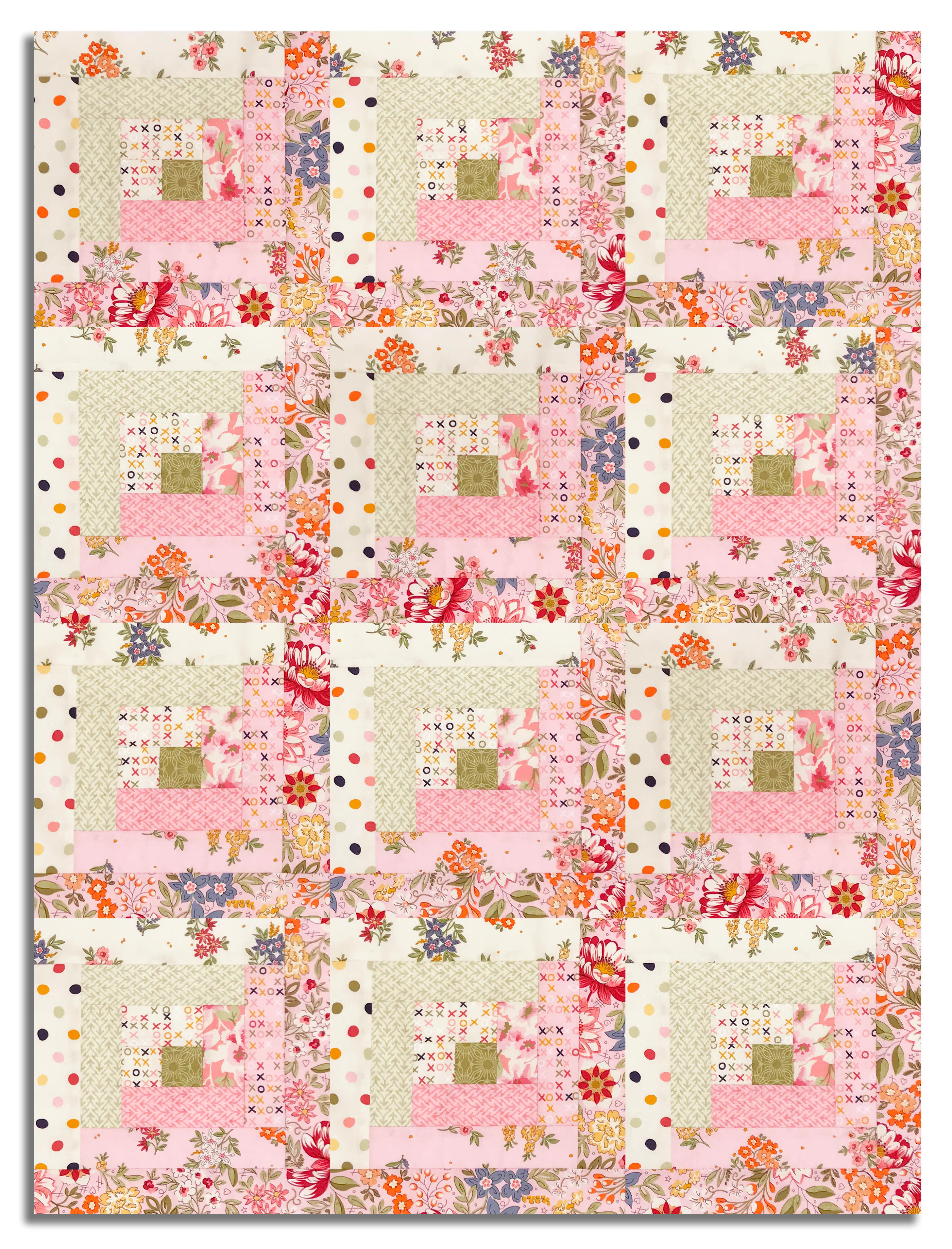 Moda Pre-cut 12 Block Log Cabin Quilt Kit - Fieldrush - Peony - Image 2
