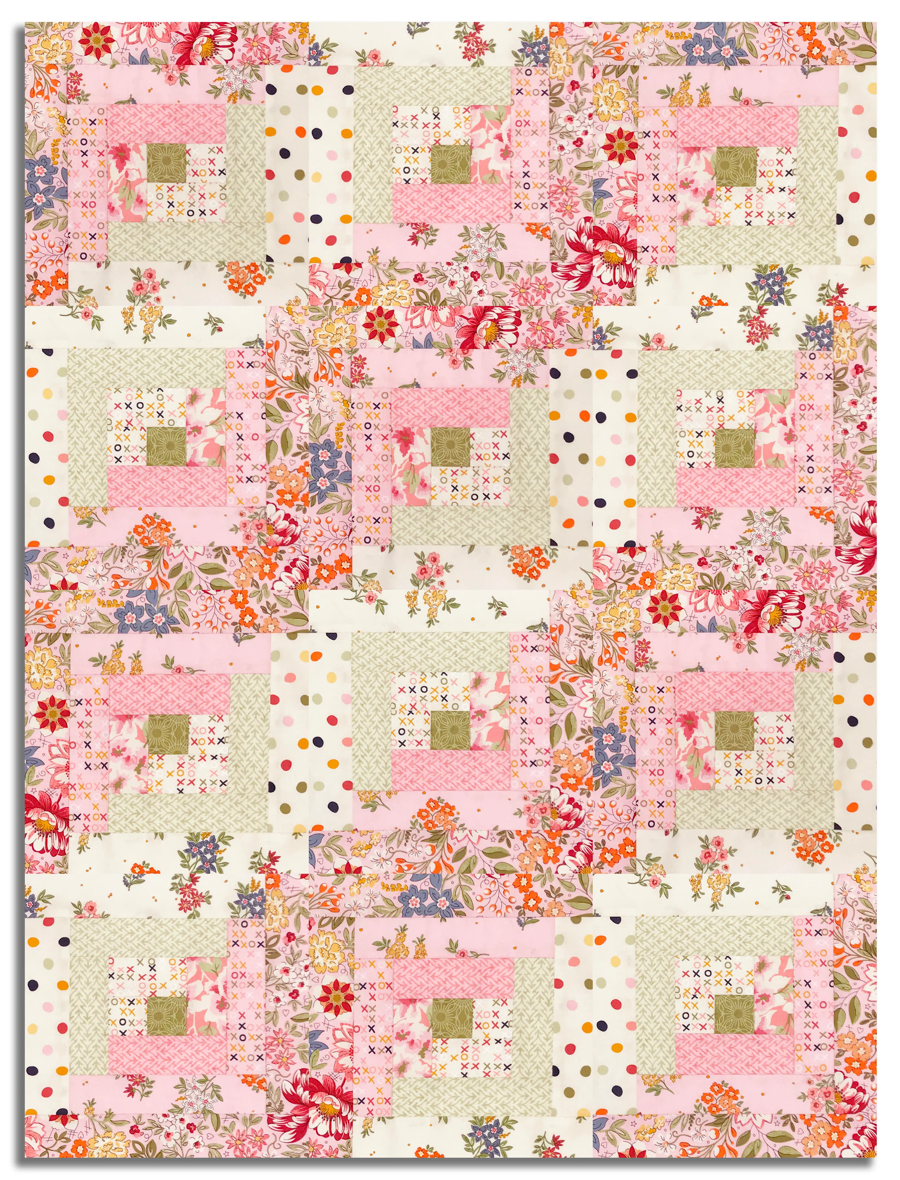 Moda Pre-cut 12 Block Log Cabin Quilt Kit - Fieldrush - Peony - Image 3