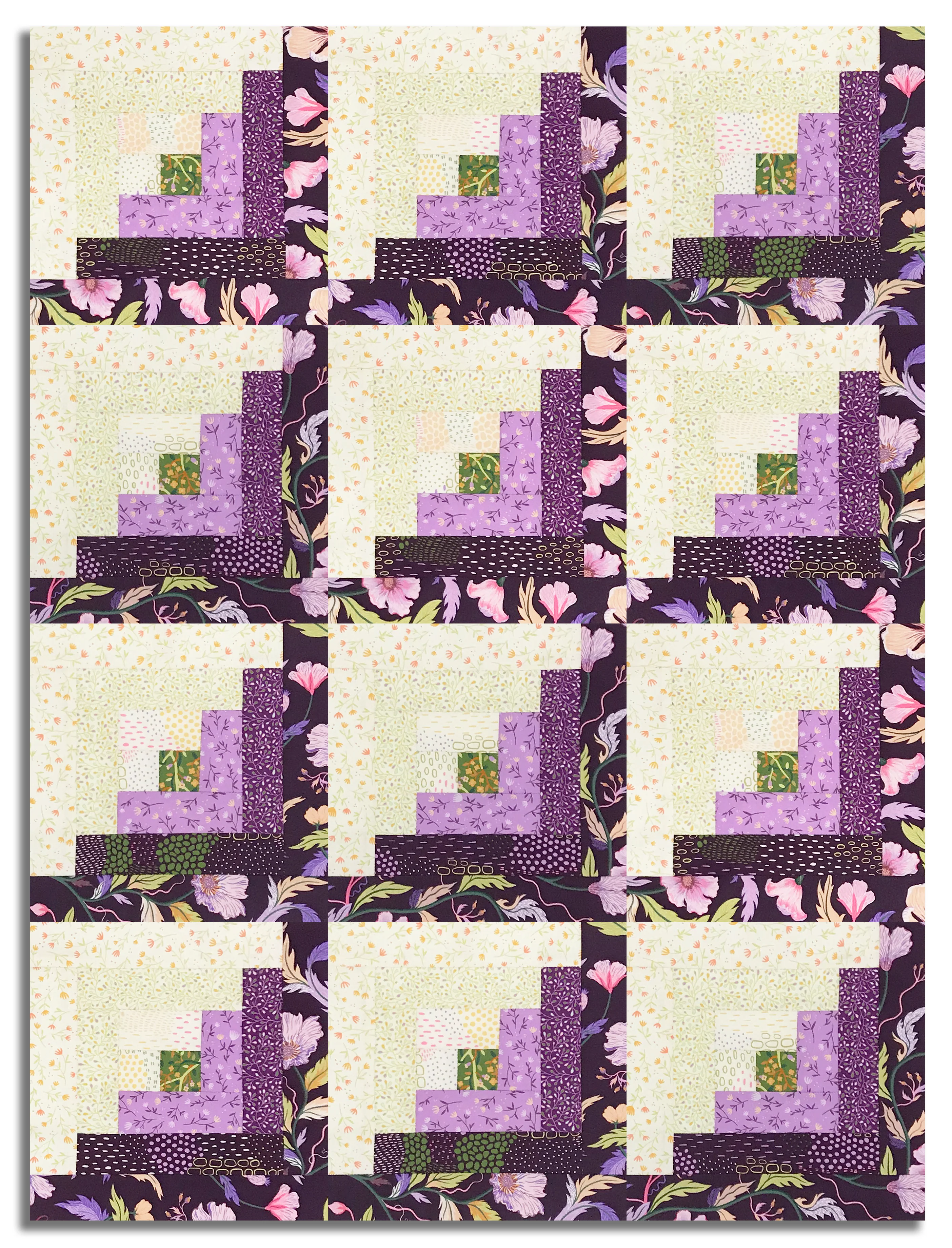 Moda Pre-cut 12 Block Log Cabin Quilt Kit - Floral Fondant - Image 2