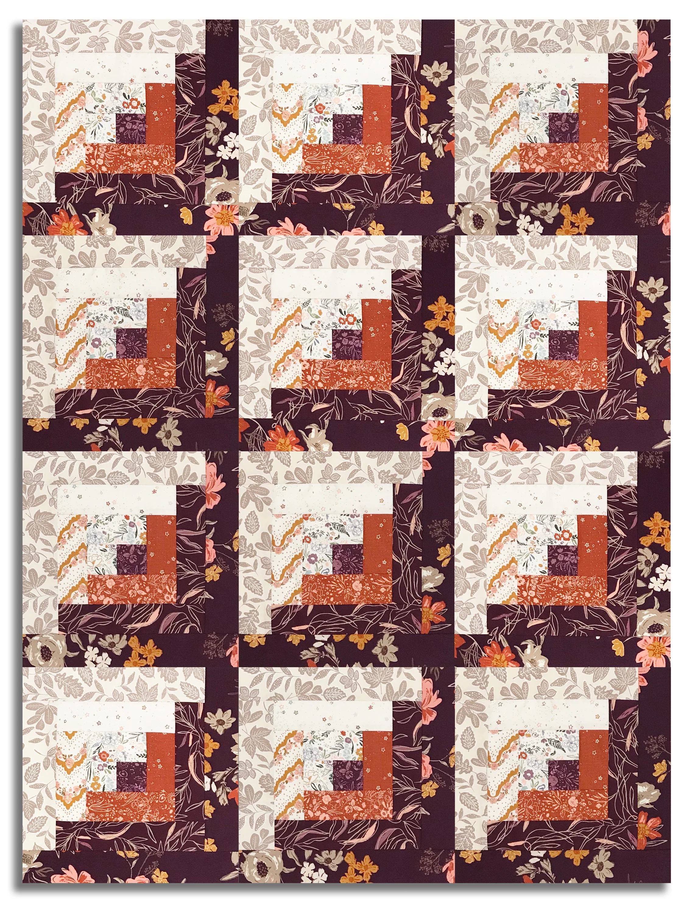 Moda Pre-cut 12 Block Log Cabin Quilt Kit - Foraged Found & Hand Me Down - Merlot - Image 2