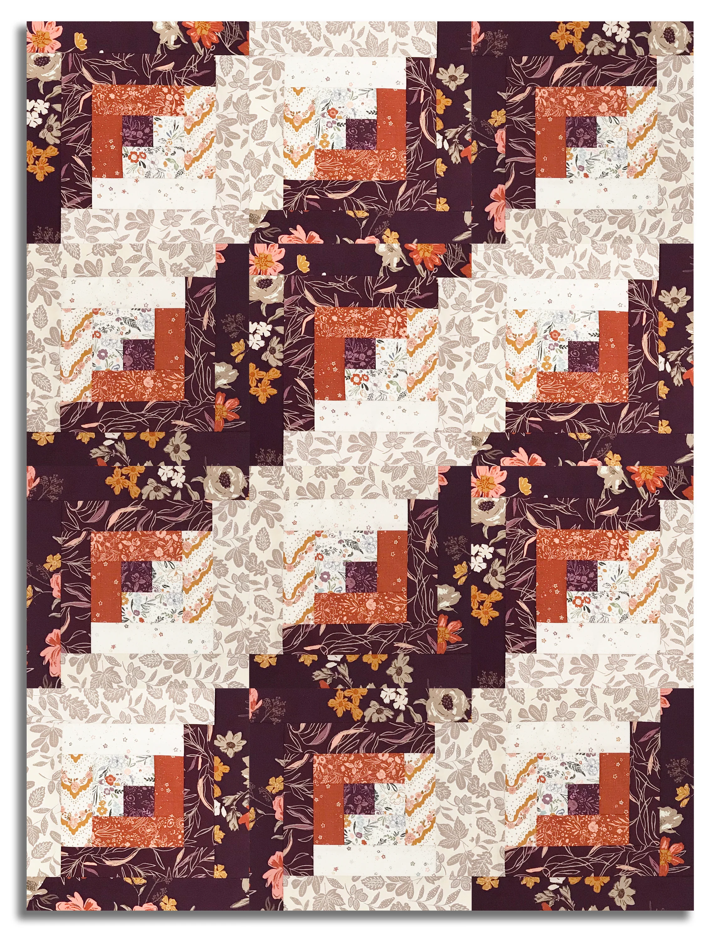 Moda Pre-cut 12 Block Log Cabin Quilt Kit - Foraged Found & Hand Me Down - Merlot - Image 3