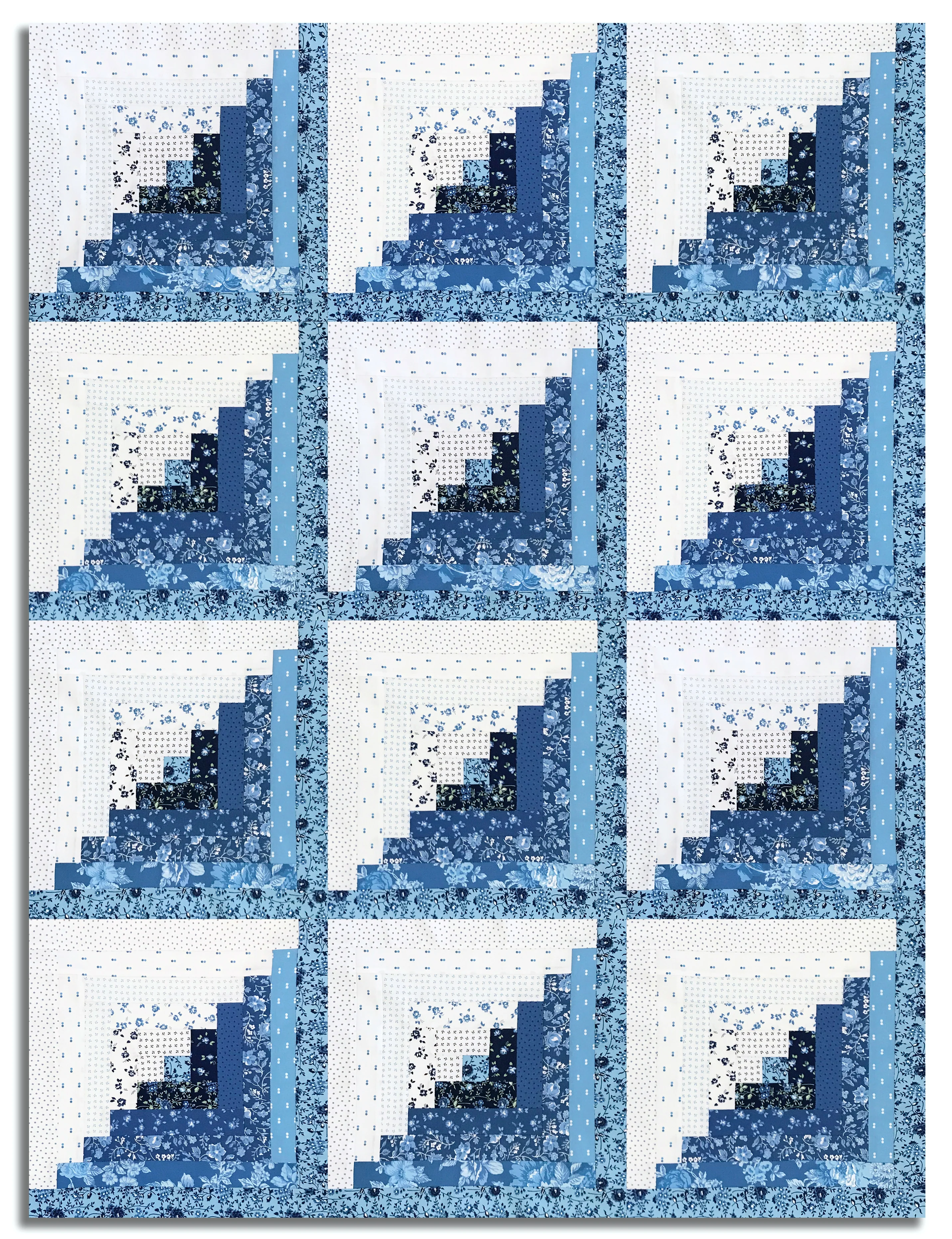 Moda Pre-Cut JUMBO 12 Block Log Cabin Quilt Kit - Blueprint - Image 2
