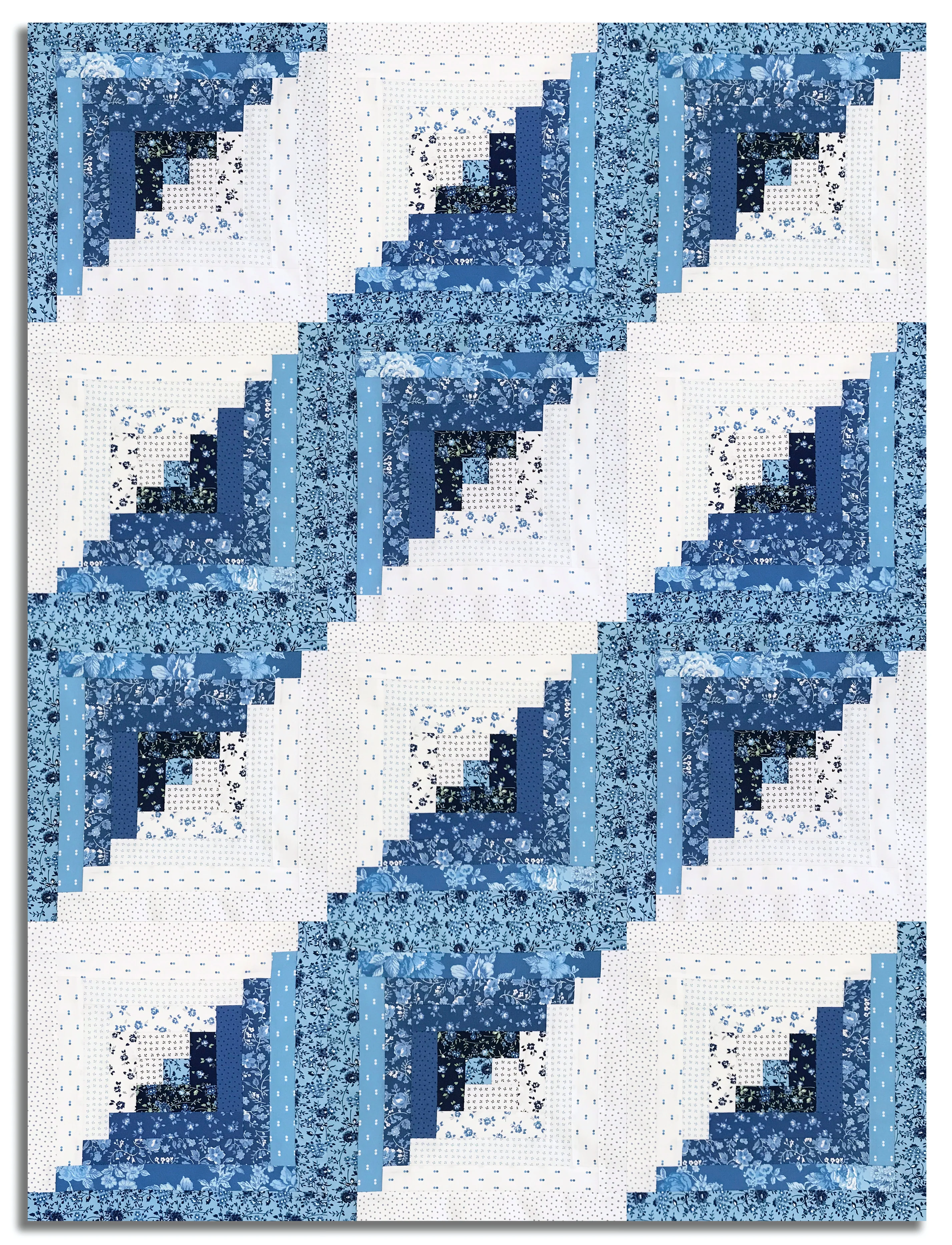 Moda Pre-Cut JUMBO 12 Block Log Cabin Quilt Kit - Blueprint - Image 3