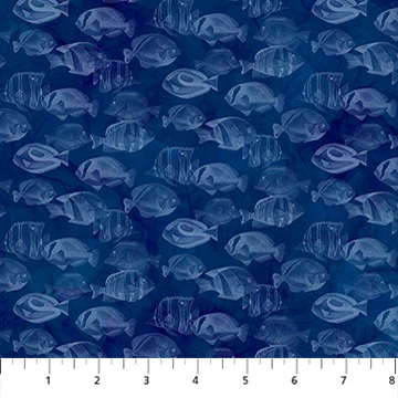 Northcott Coral Reef DP28884 48 Navy Fish Blender By The Yard