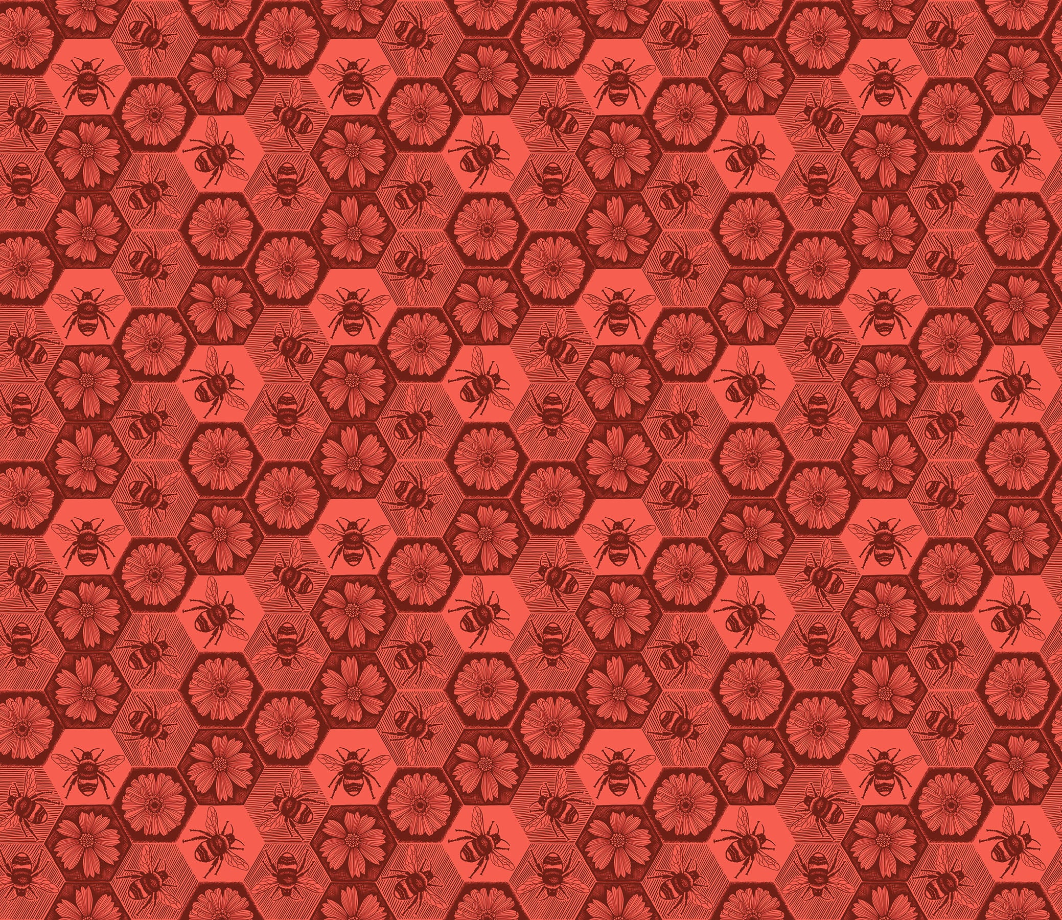 Northcott Indelible Ink AMT1005 38V Coral Busy By The Yard