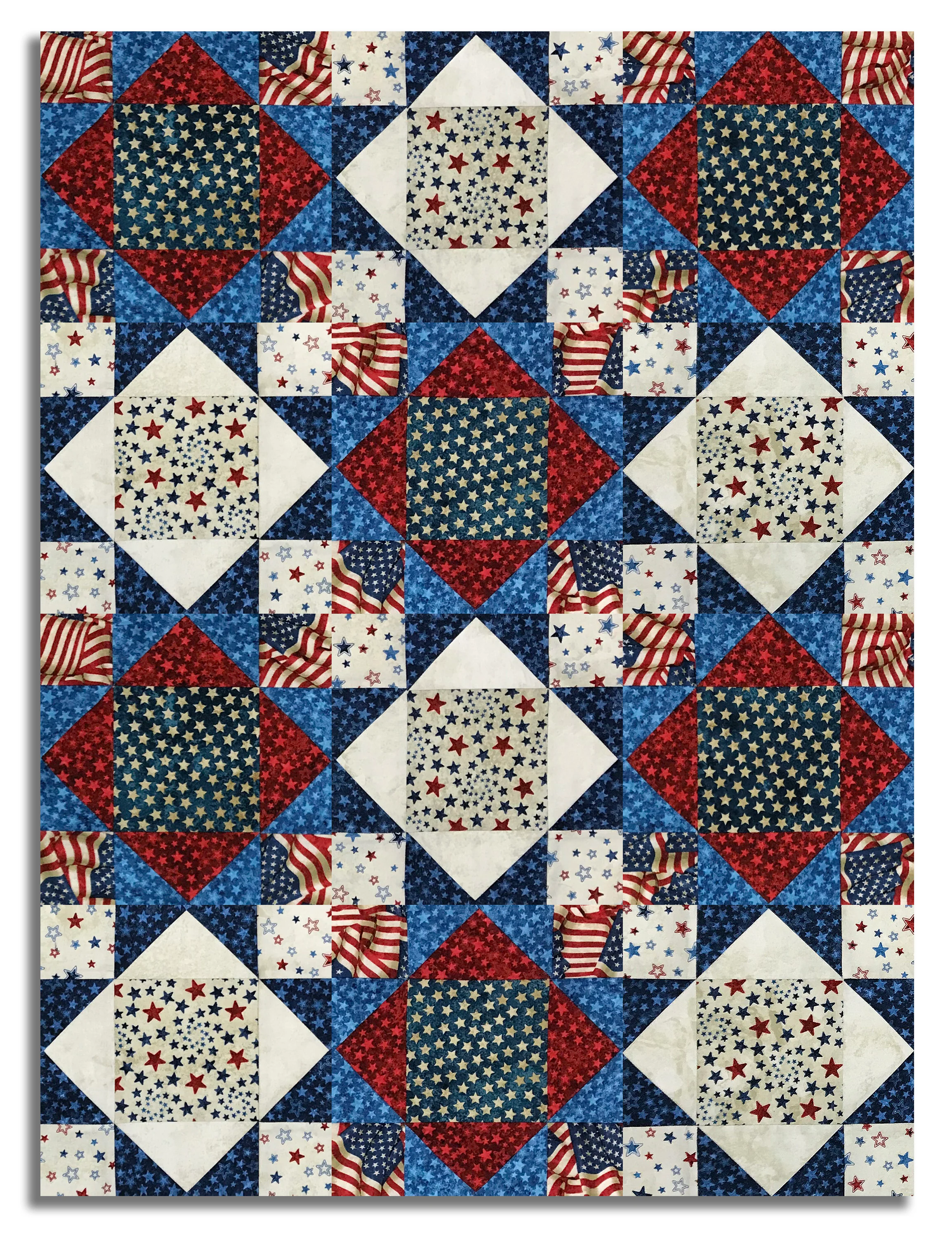 Northcott Pre-Cut 12 Block King's Crown Quilt Kit - Stars & Stripes 14