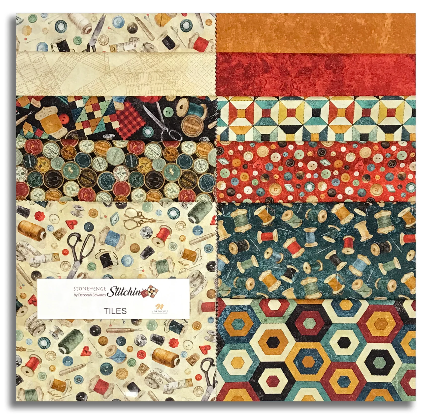 Northcott Pre-Cut 42 Piece 10" Layer Cake Tiles TSTITCH42 10 - Stonehenge Stitchin'