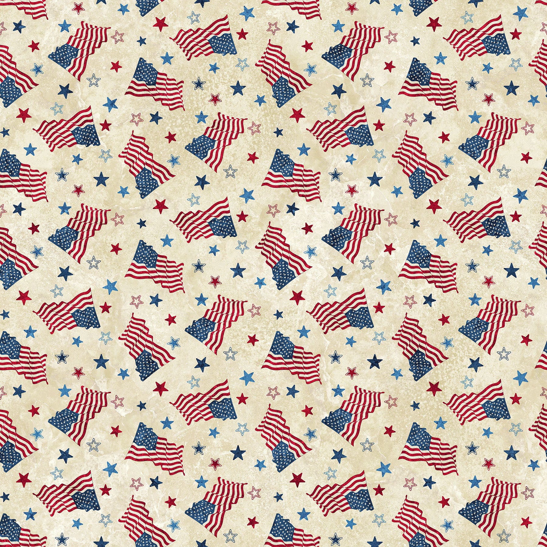 Northcott - Stars & Stripes 14 29042 12 Beige Multi Flags & Stars By The Yard