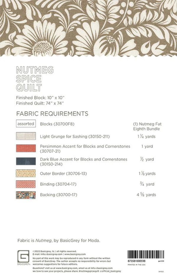 NUTMEG SPICE - BASICGREY Quilt Pattern 059 DIGITAL DOWNLOAD - Image 2