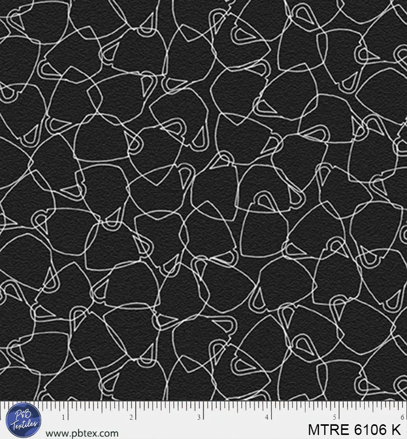 P&B Textiles Morning Treat 6106 K Black Overlapping Coffee Cups By The Yard