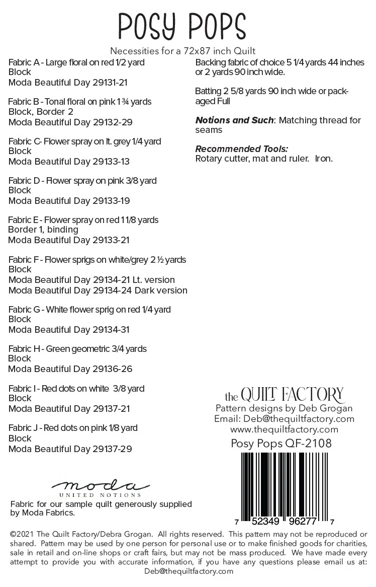 POSY POPS - The Quilt Factory Pattern QF-2109 - Image 2