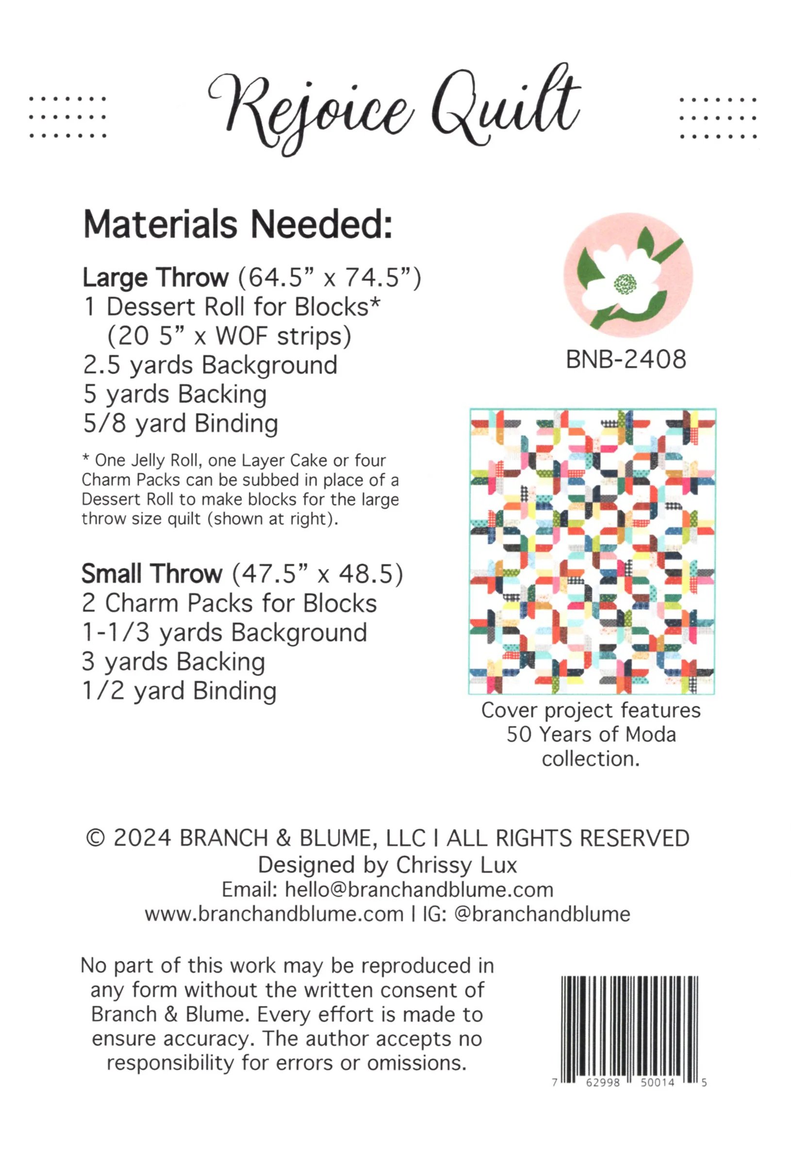 REJOICE QUILT - Branch and Blume - Pattern - BNB 2408 - Image 2