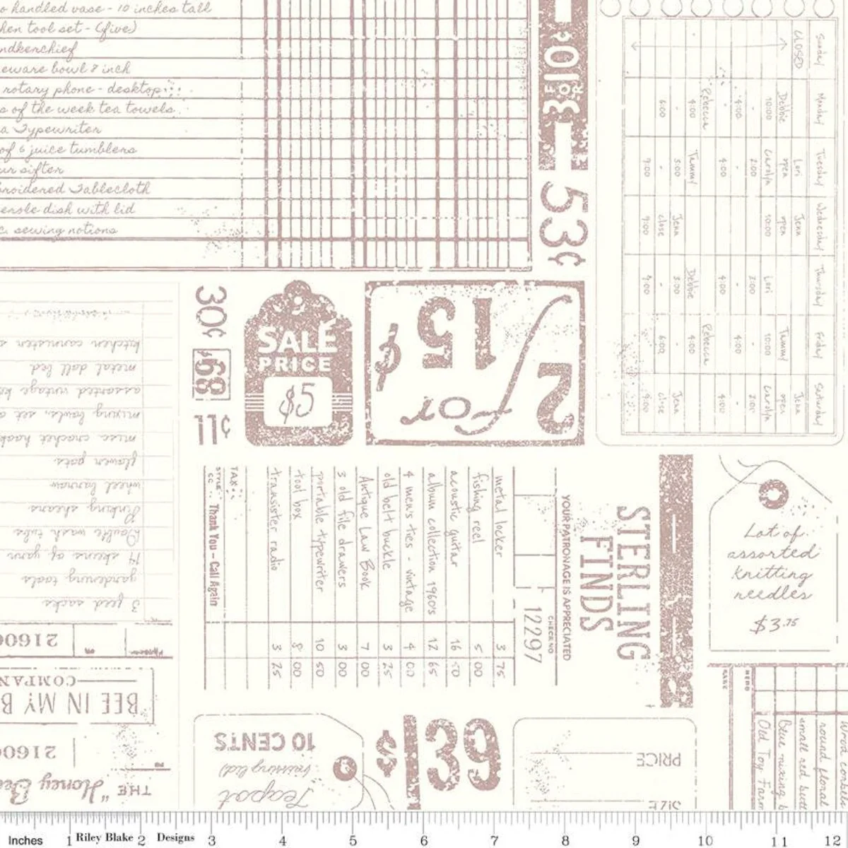 Riley Blake Flea Market C10229 Book Bookeeping By The Yard