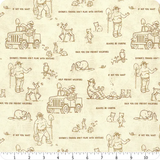 Riley Blake Friends of Smokey Bear C16504 Cream Outlines By The Yard
