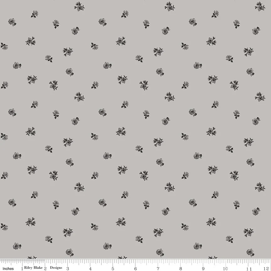 Riley Blake Ink & Ivory C16914 Gray Ditsy By The Yard