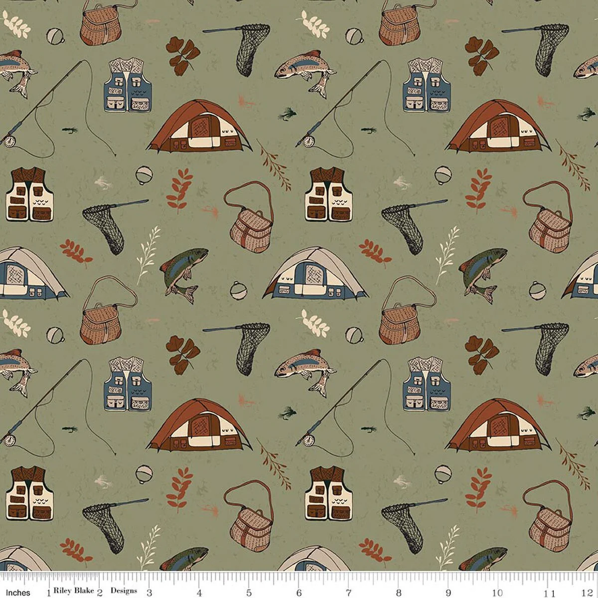 Riley Blake Let's Wander C16881 Sage Gone Fishing By The Yard