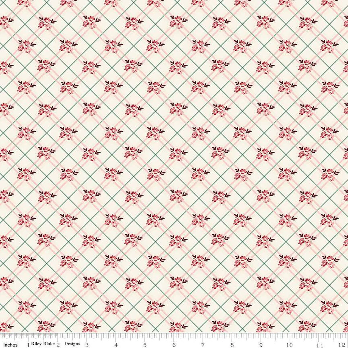 Riley Blake Love You Always C16873 Cream Floral Plaid By The Yard