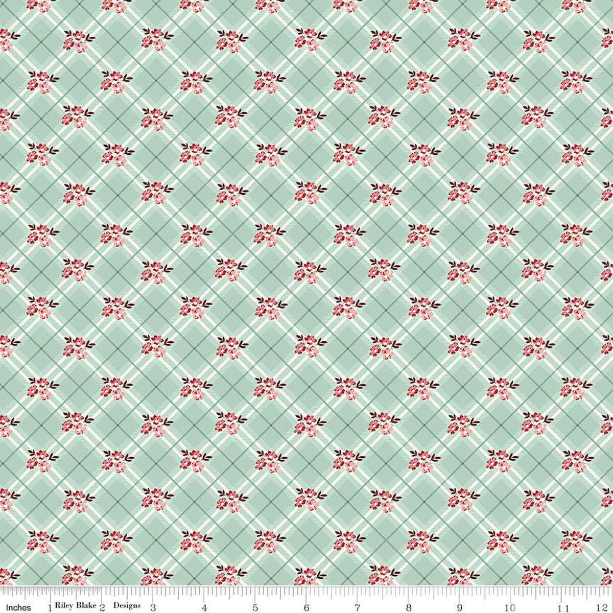 Riley Blake Love You Always C16873 Mist Floral Plaid By The Yard