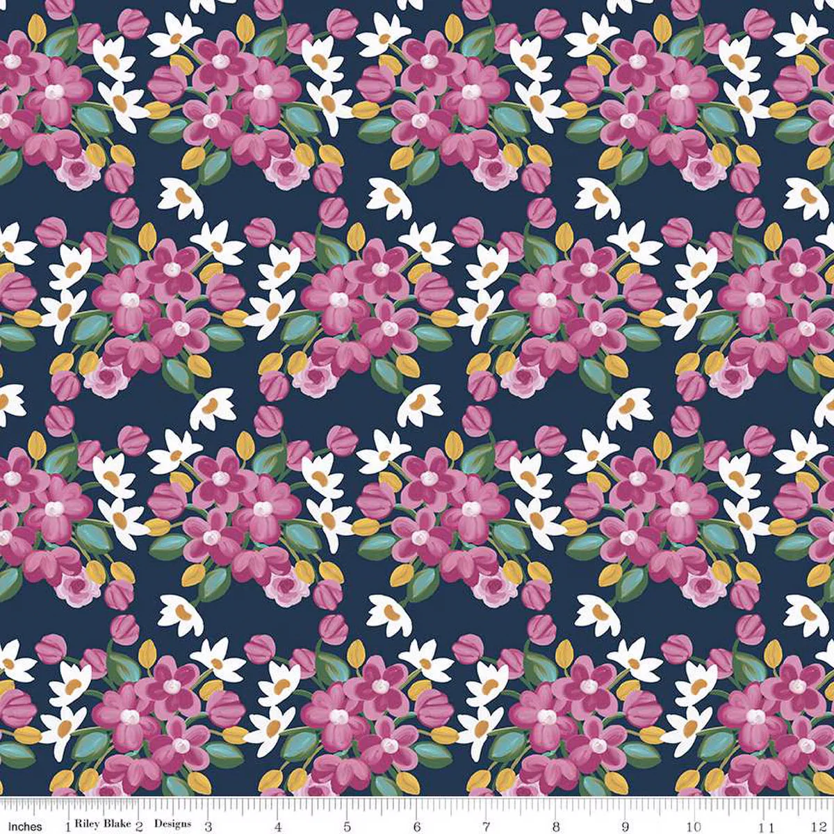 Riley Blake Morning Meadow C15942 Night Flower Bunches By The Yard