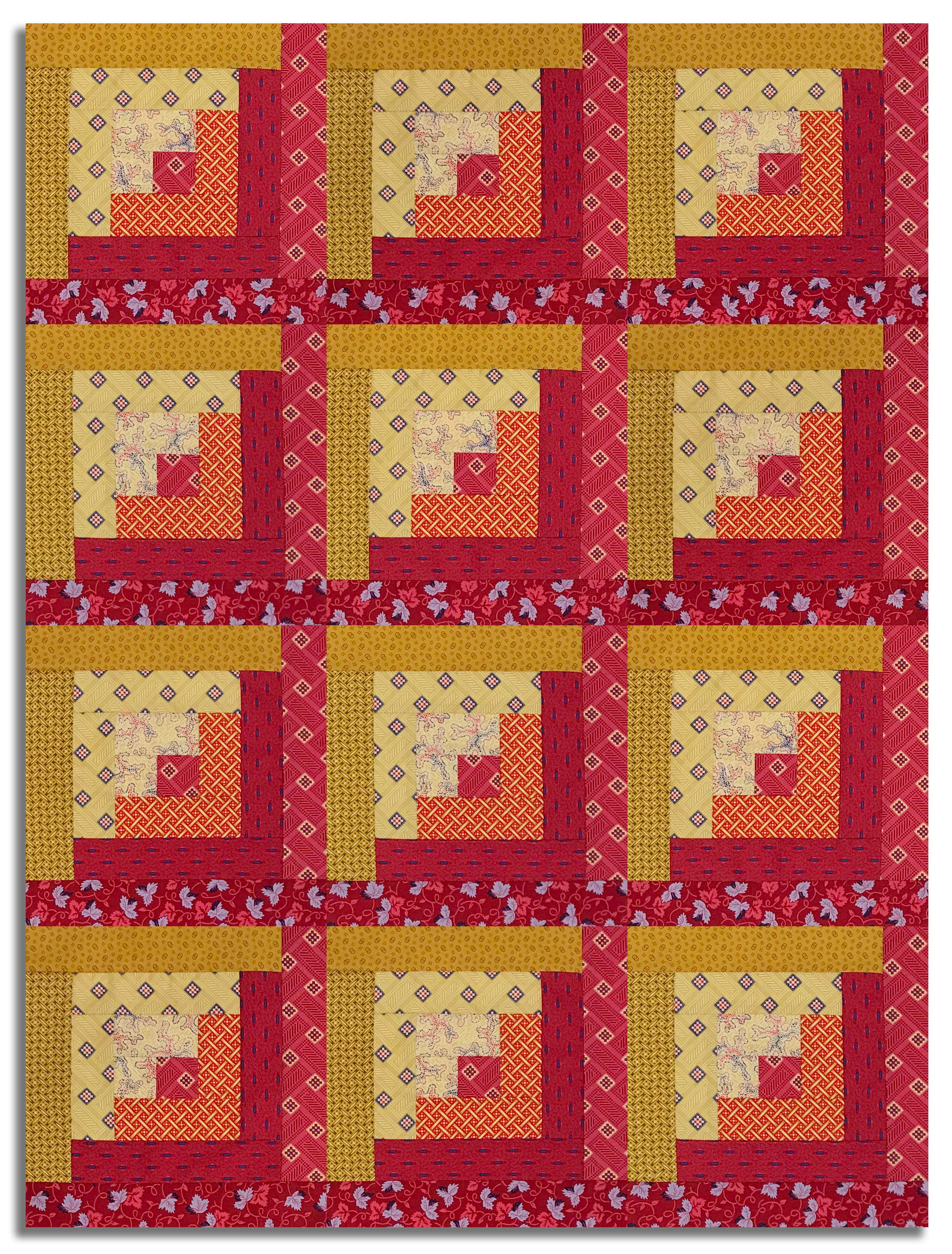 Riley Blake Pre-Cut 12-Block Log Cabin Quilt Kit - Vera's Garden - Red - Image 2