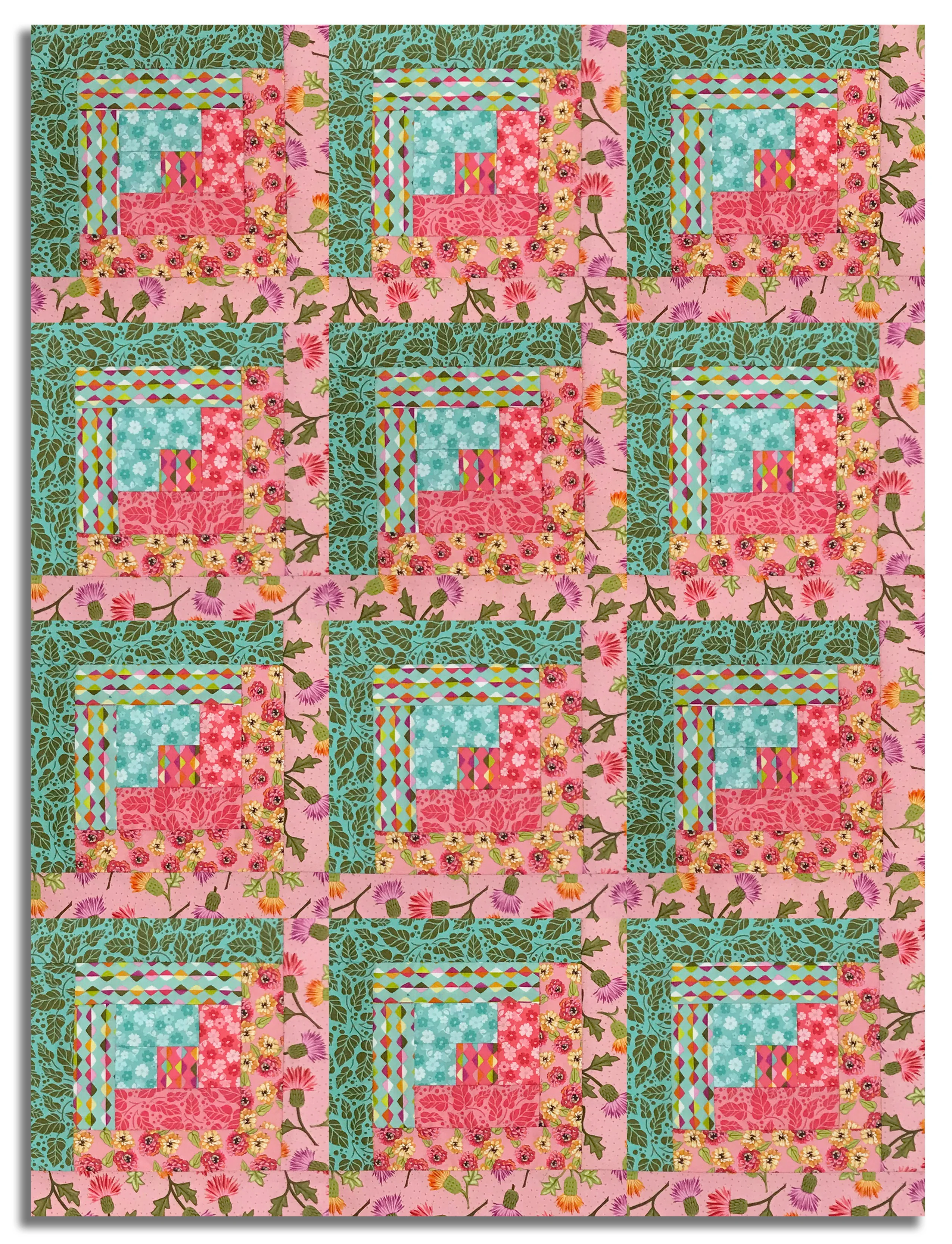 Riley Blake Pre-Cut 12-Block Log Cabin Quilt Kit - Zinnias - Aqua - Image 2