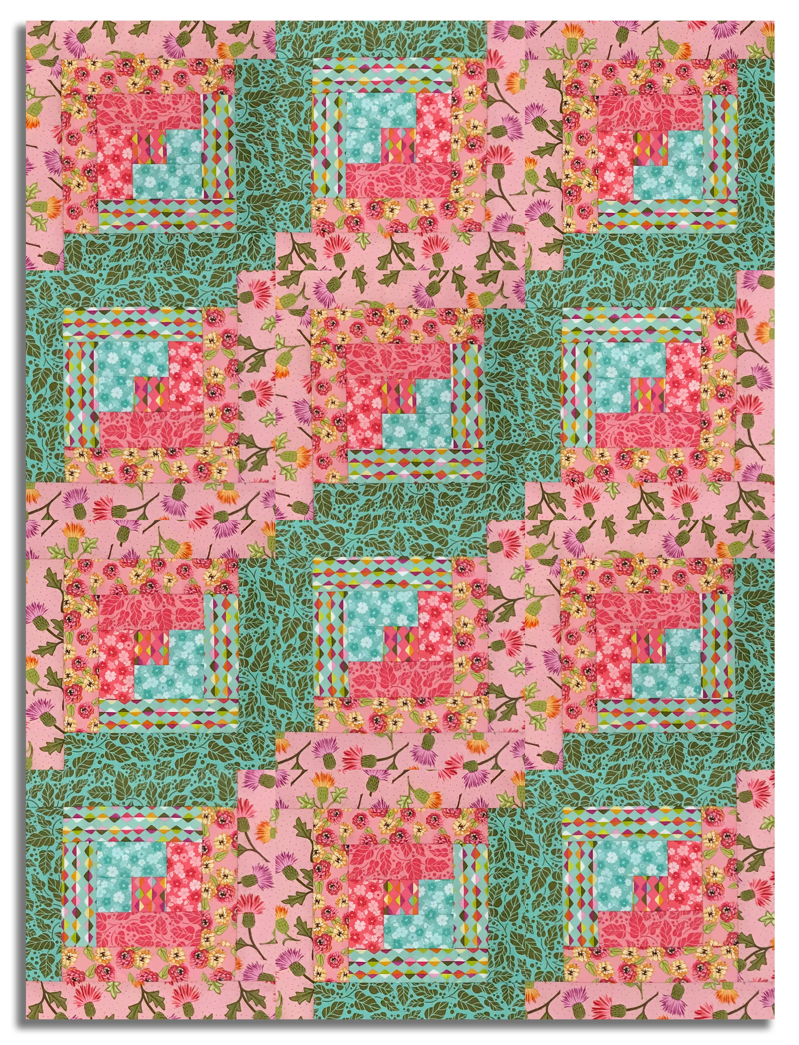 Riley Blake Pre-Cut 12-Block Log Cabin Quilt Kit - Zinnias - Aqua - Image 3