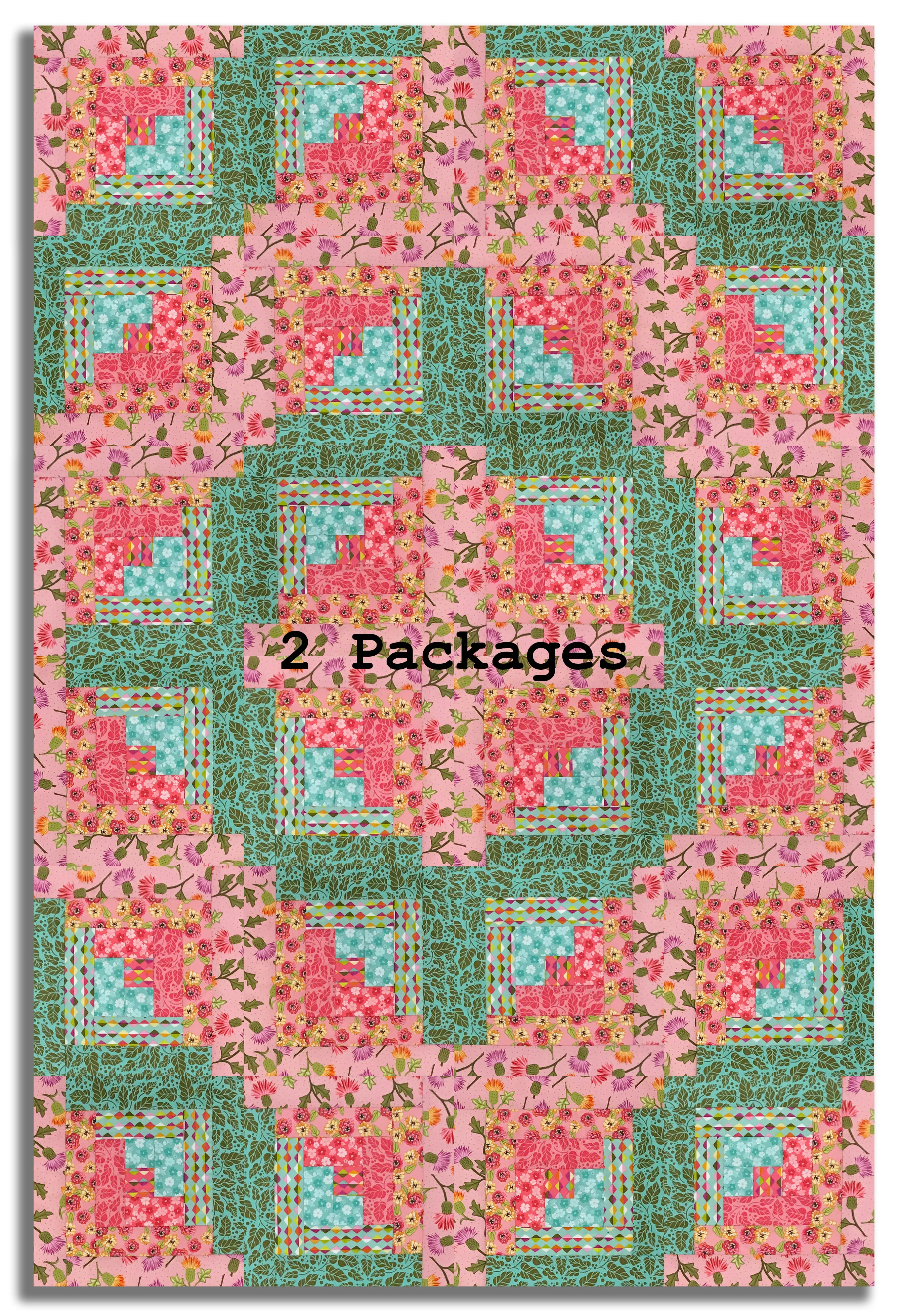 Riley Blake Pre-Cut 12-Block Log Cabin Quilt Kit - Zinnias - Aqua - Image 4