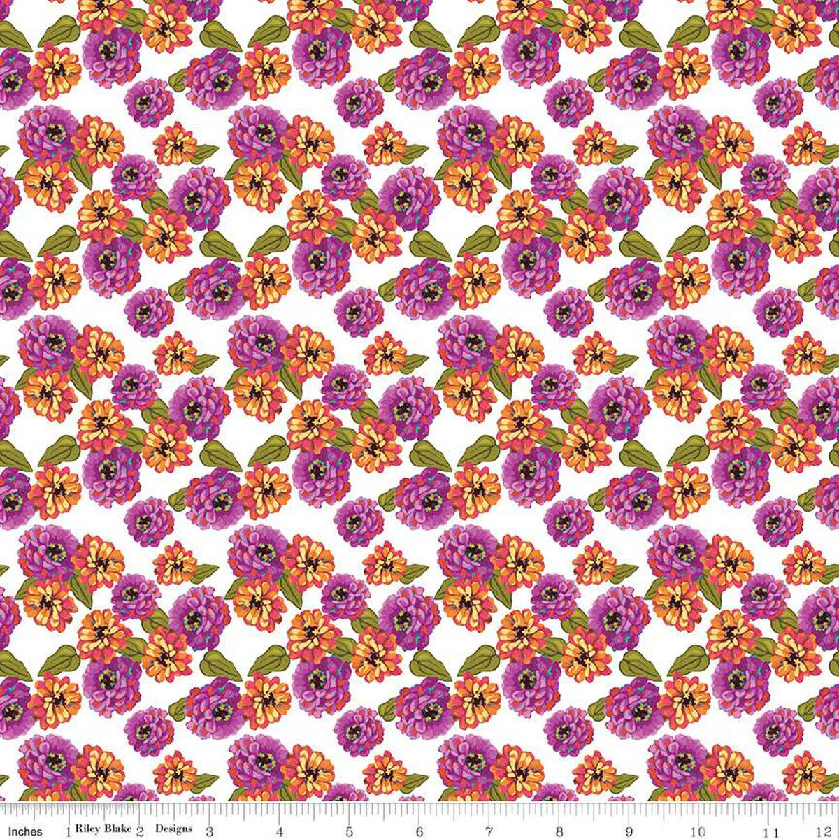Riley Blake Zinnias CD16693 White Zinnias By The Yard