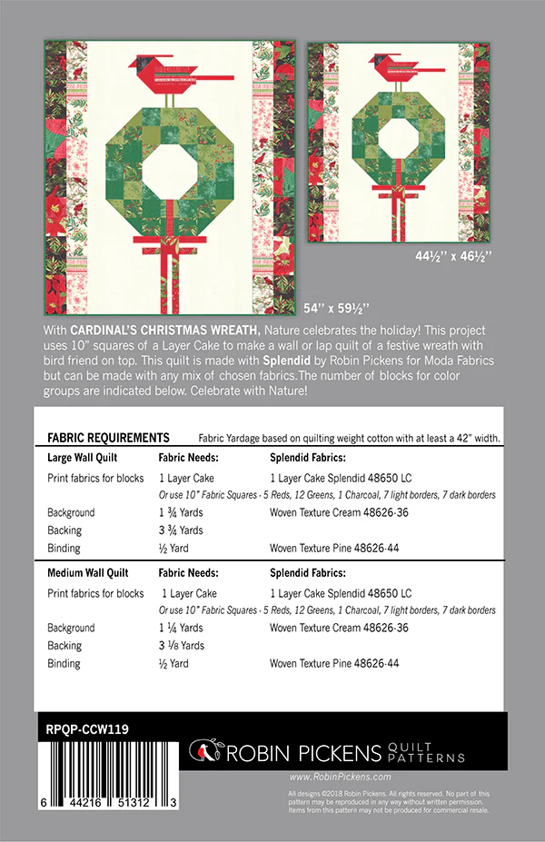 CARDINAL'S CHRISTMAS WREATH - Robin Pickens Quilt Pattern - Image 2