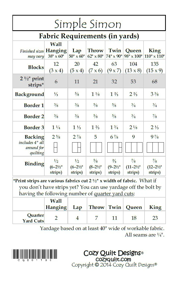 SIMPLE SIMON - Cozy Quilt Designs Pattern - Image 2