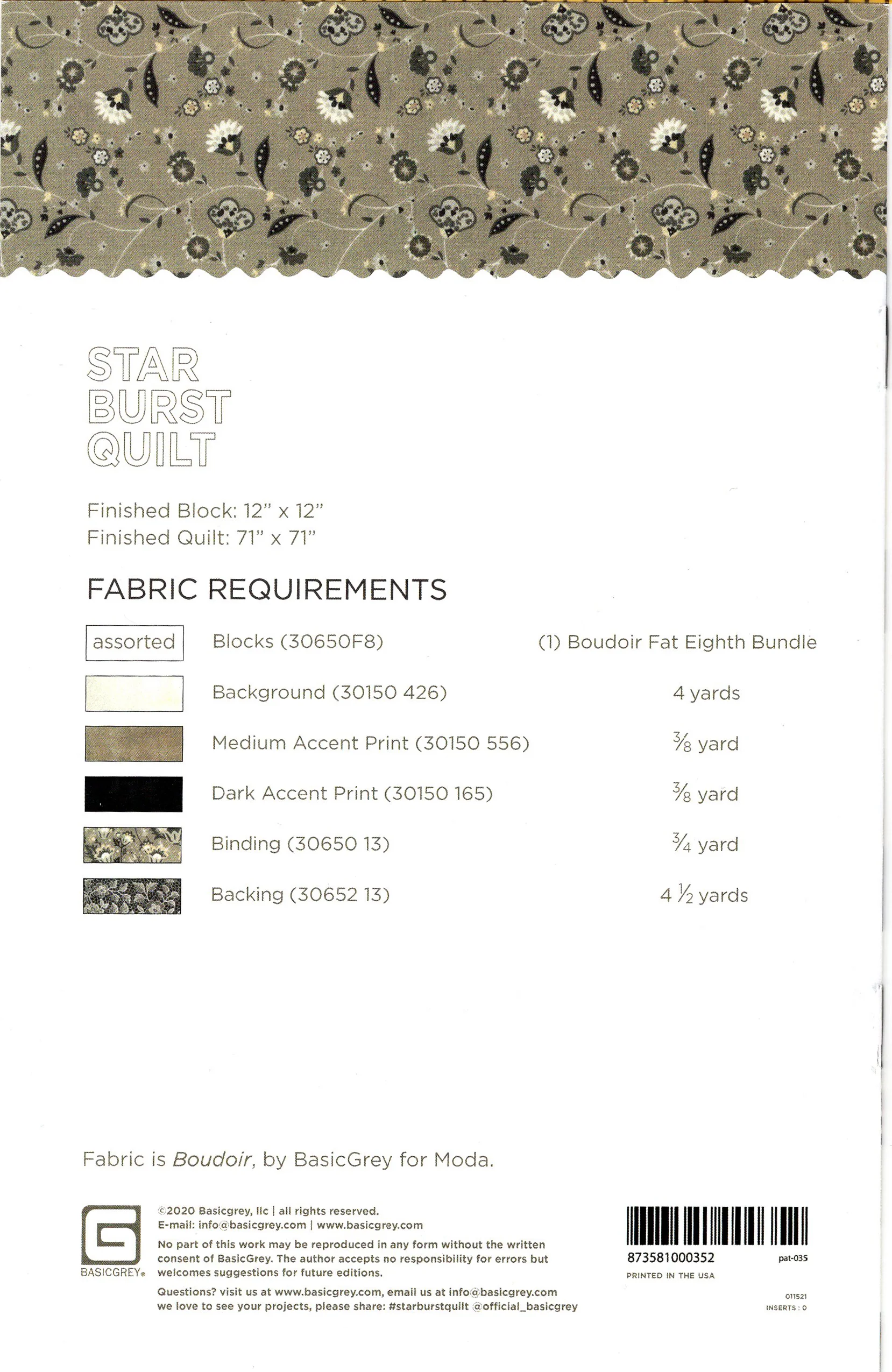 STAR BURST - BASICGREY Quilt Pattern 035 - Image 2