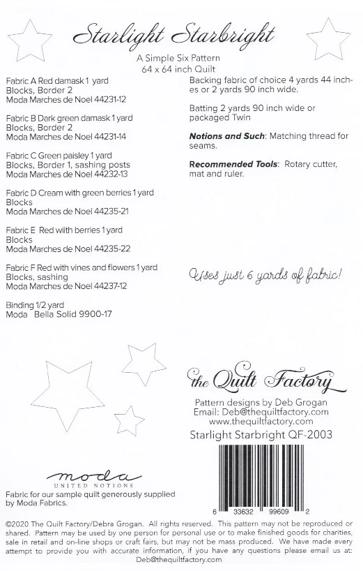 STARLIGHT STARBRIGHT - Quilt Pattern QF-2003 By The Quilt Factory - Image 2