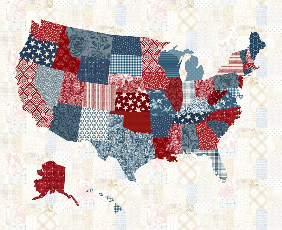 Studio E Pieces Of America 8597P 103 Patriotic USA Map 36" PANEL By The PANEL (Not Strictly By The Yard)