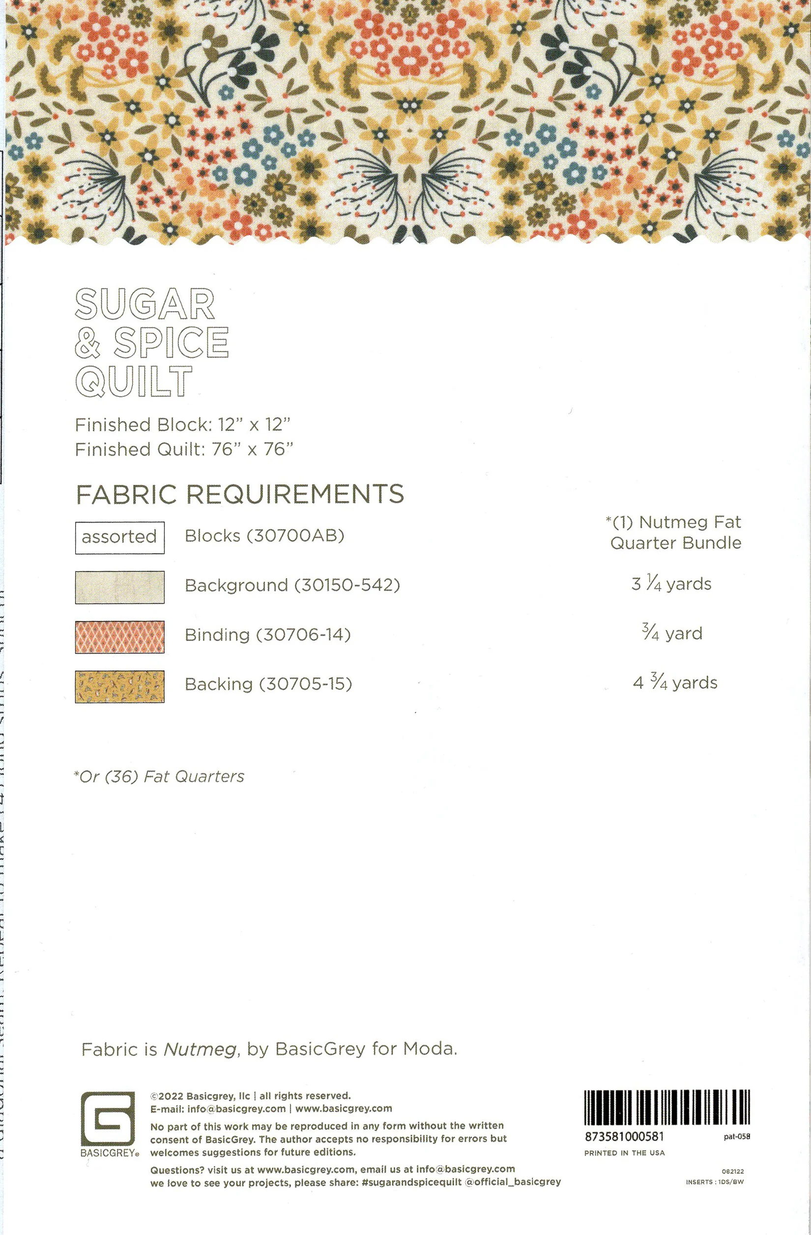 SUGAR & SPICE - BASICGREY Quilt Pattern 058 - Image 2