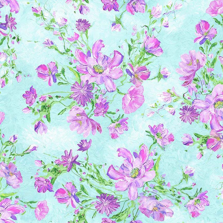 Timeless Treasures - Impression CD4194 Blue Floral Bouquets By The Yard