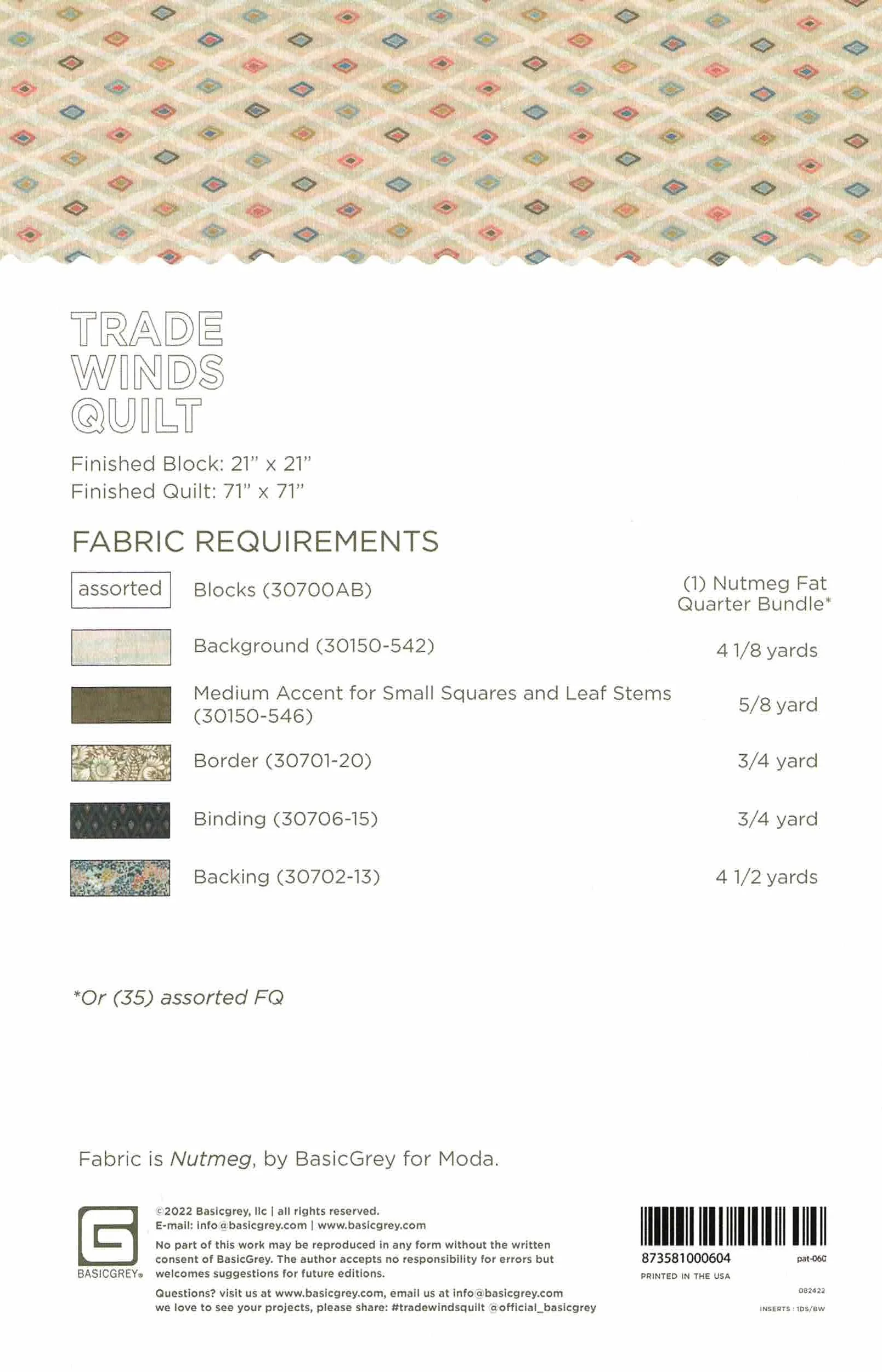 TRADE WINDS - BASICGREY Quilt Pattern 060 DIGITAL DOWNLOAD - Image 2