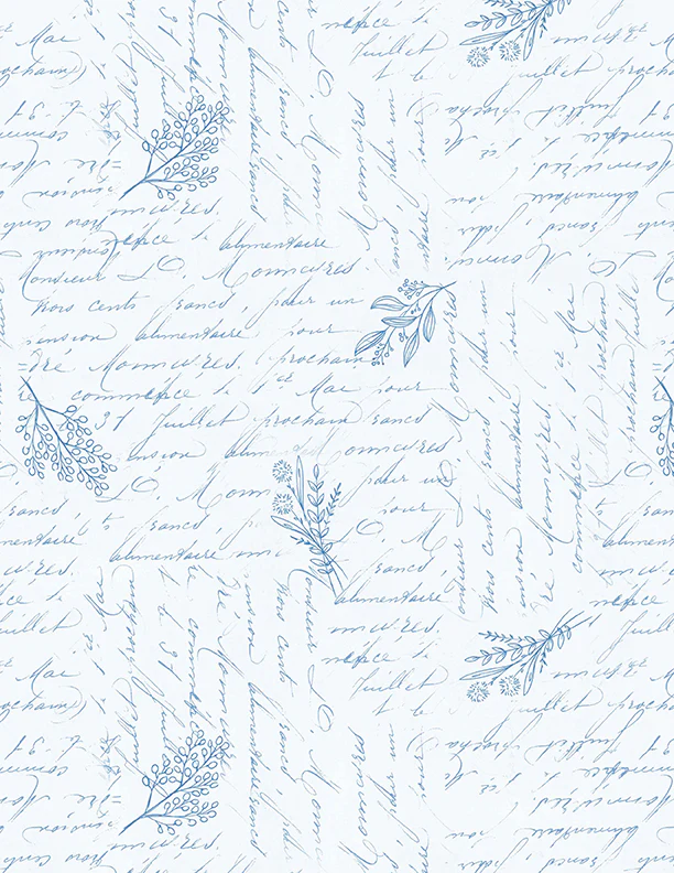 Wilmington Blissful Blues 49357 144 White Script Texture By The Yard
