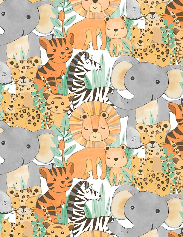 Wilmington Safari Snuggles 42028 187 White Packed Critters By The Yard