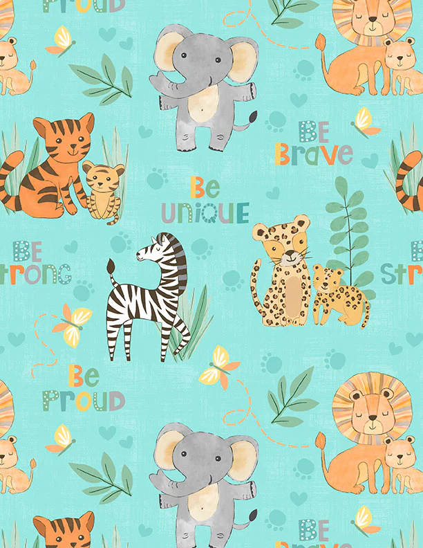 Wilmington Safari Snuggles 42029 785 Teal Critters All Over By The Yard