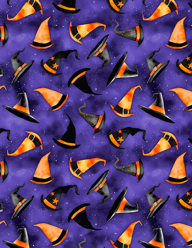 Wilmington Spooky Tails 33933 689 Purple Witches Hats By The Yard